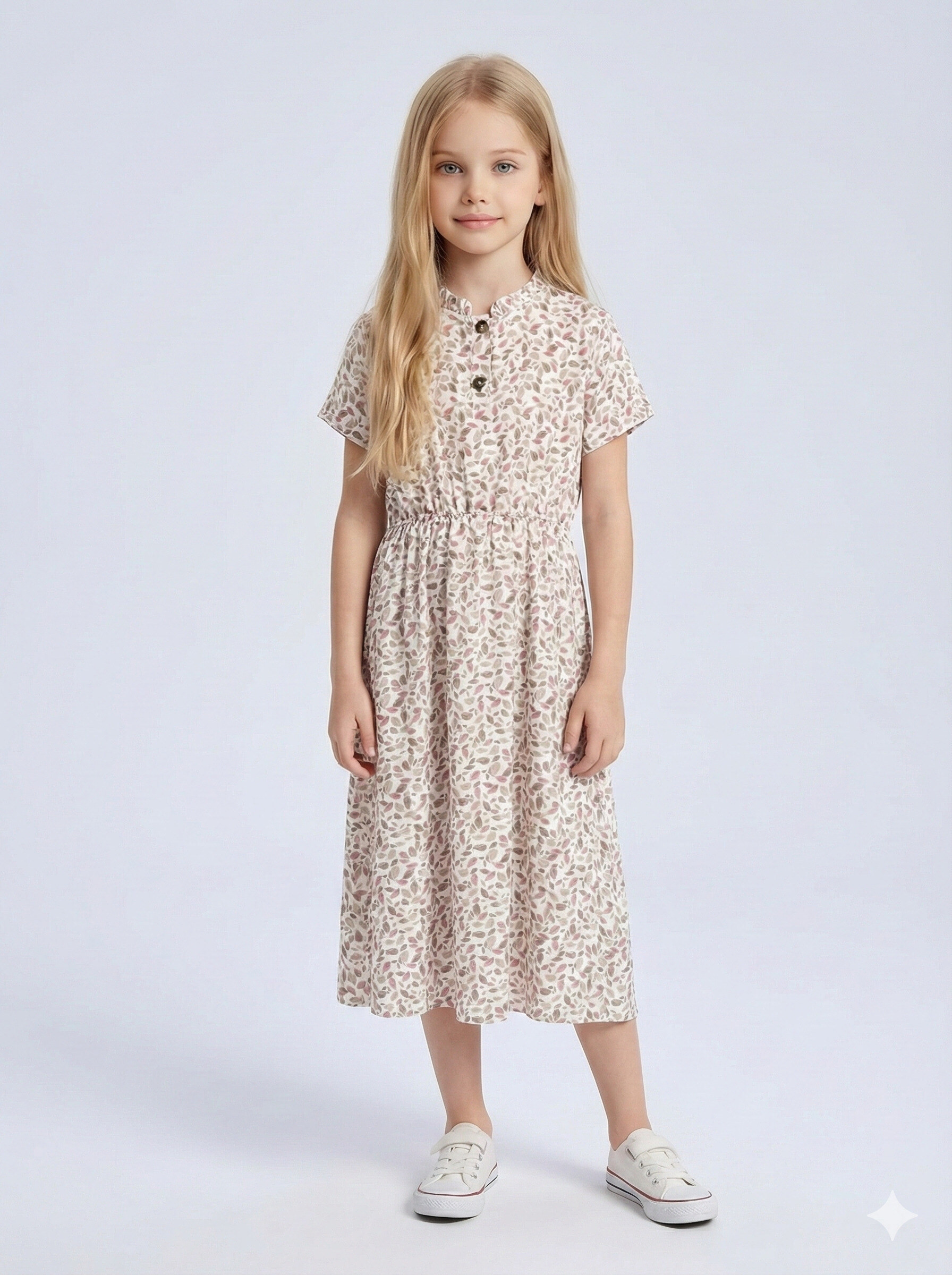 Grossiste Mini Mignon Paris - Robe longue imprimée à manches courtes pour fille