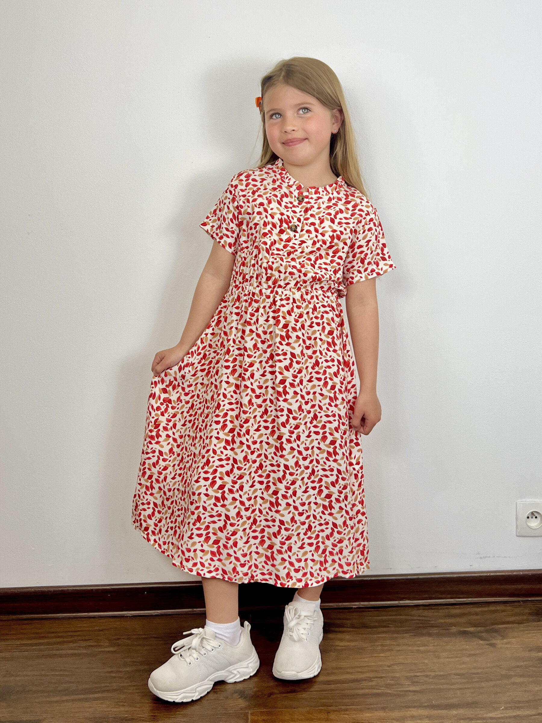 Grossiste Mini Mignon Paris - Robe longue imprimée à manches courtes pour fille