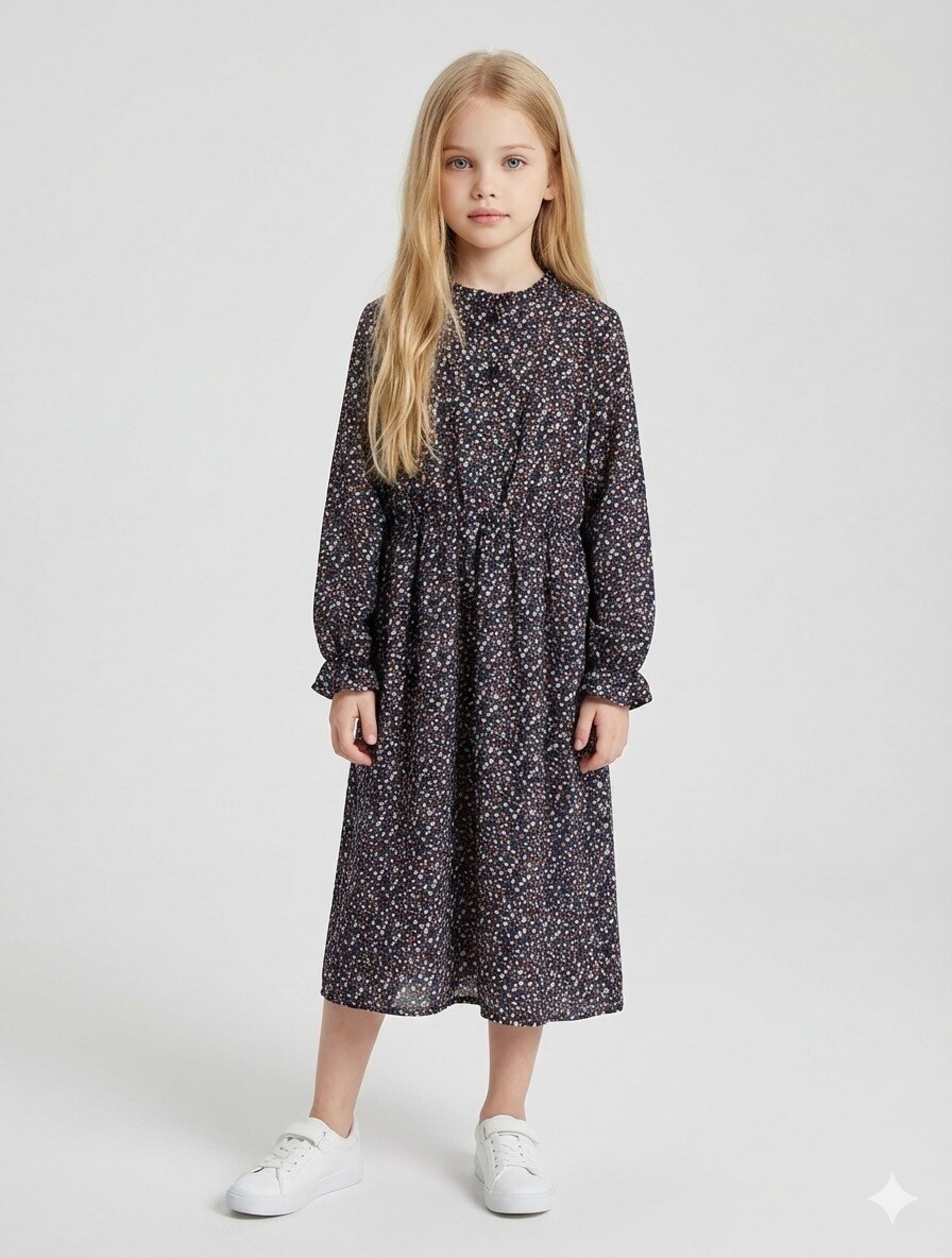 Großhändler Mini Mignon Paris - Mädchen-Langkleid mit Blumenmuster und langen Ärmeln
