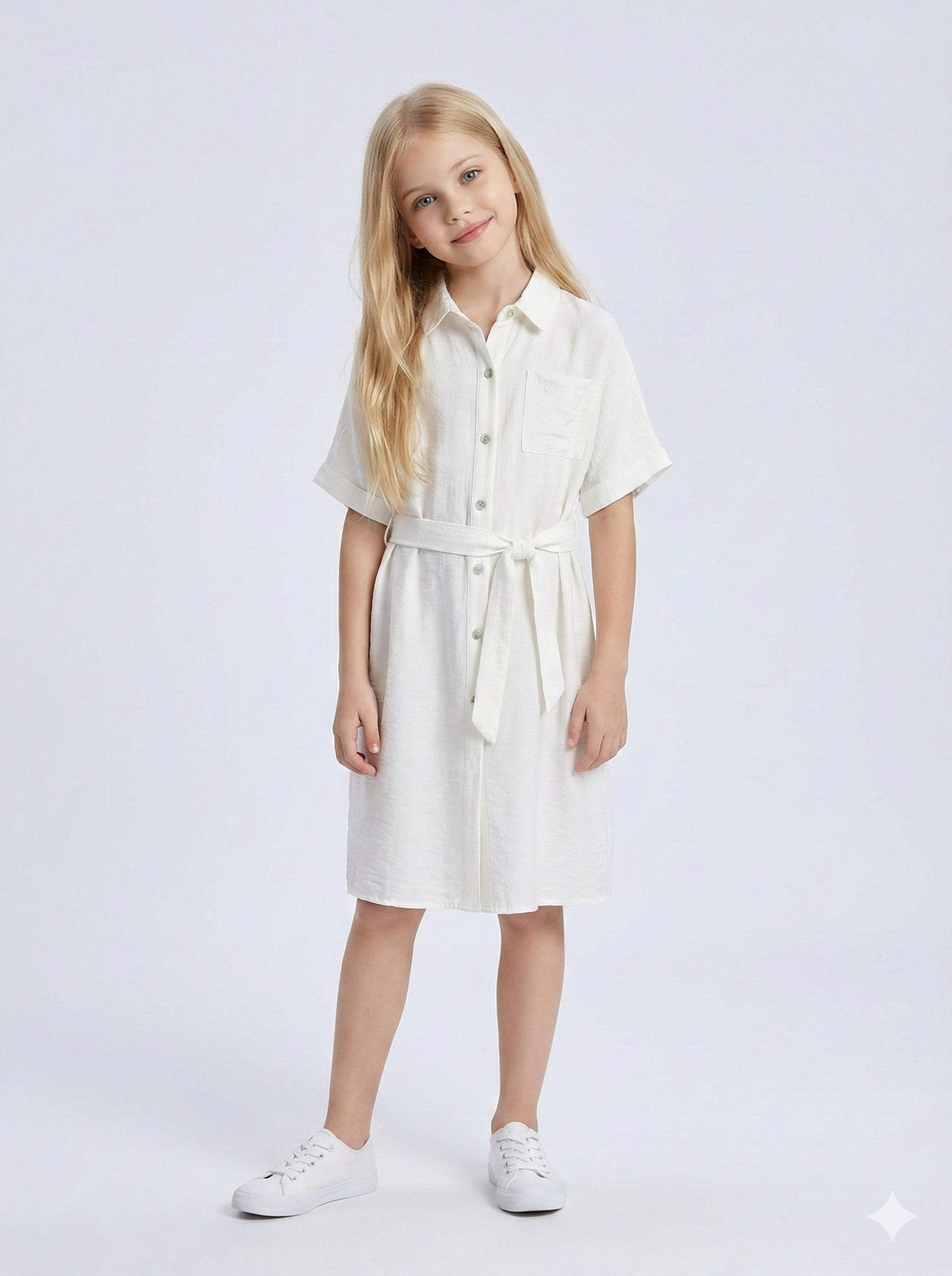 Grossiste Mini Mignon Paris - Robe chemise touché lin avec ceinture pour fille