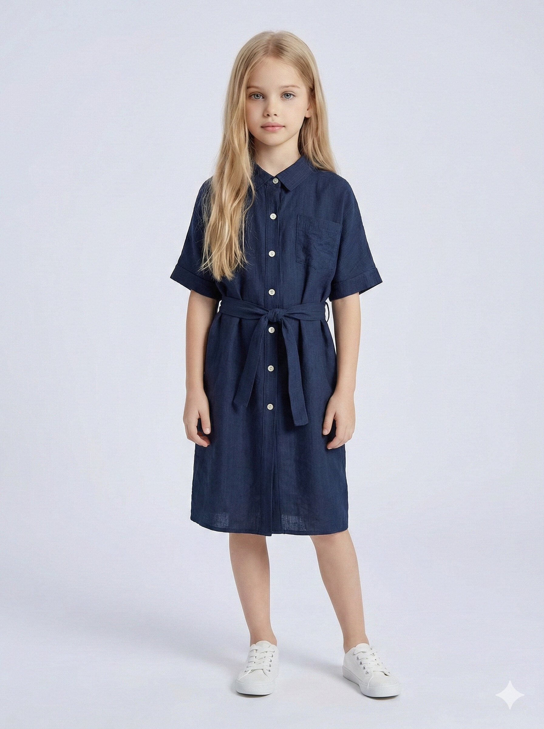 Mayorista Mini Mignon Paris - Vestido camisero con tacto de lino y cinturón para niña