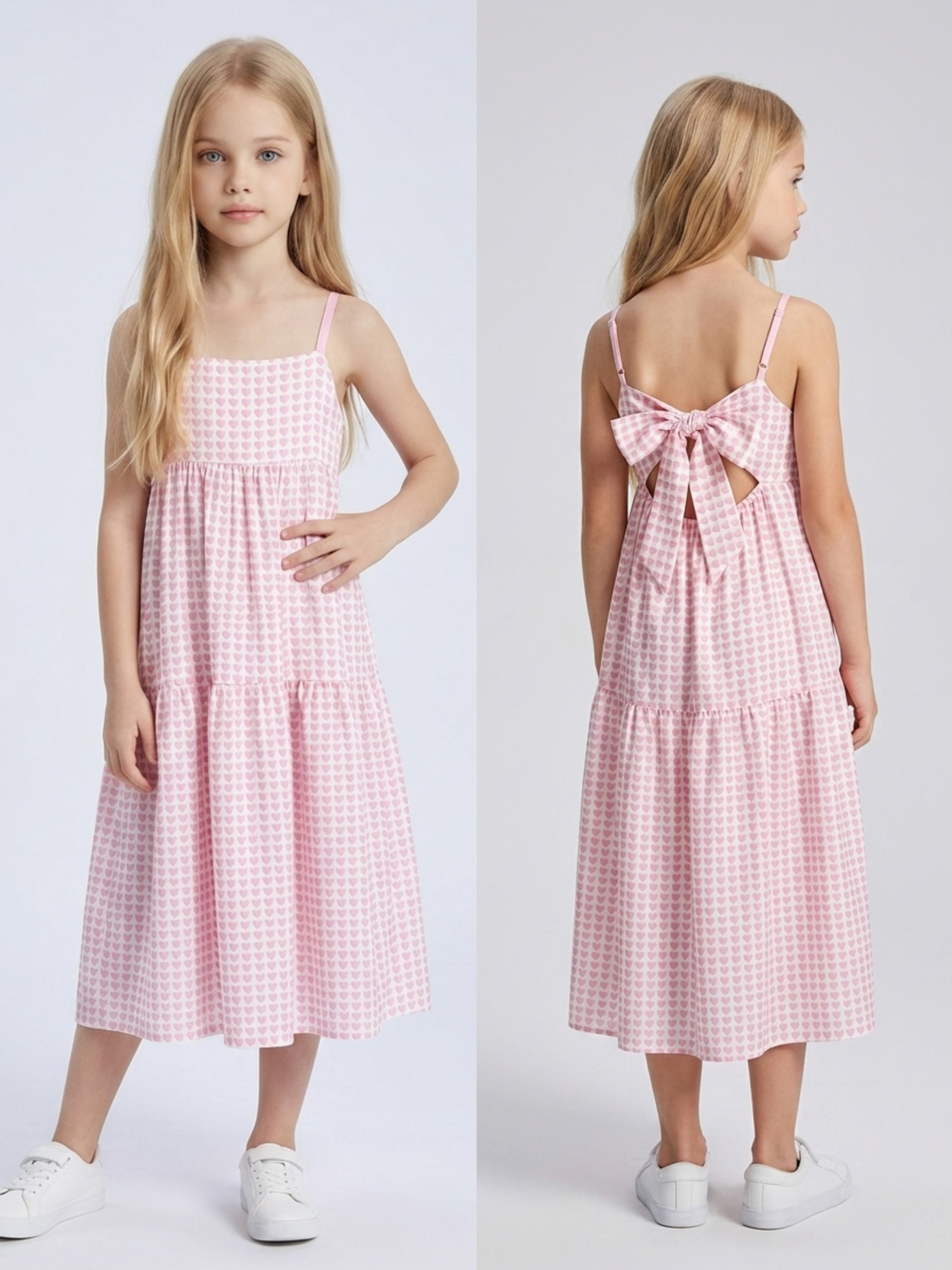 Grossiste Mini Mignon Paris - Robe imprimé cœur, bretelles ajustables et à nouer au dos pour fille