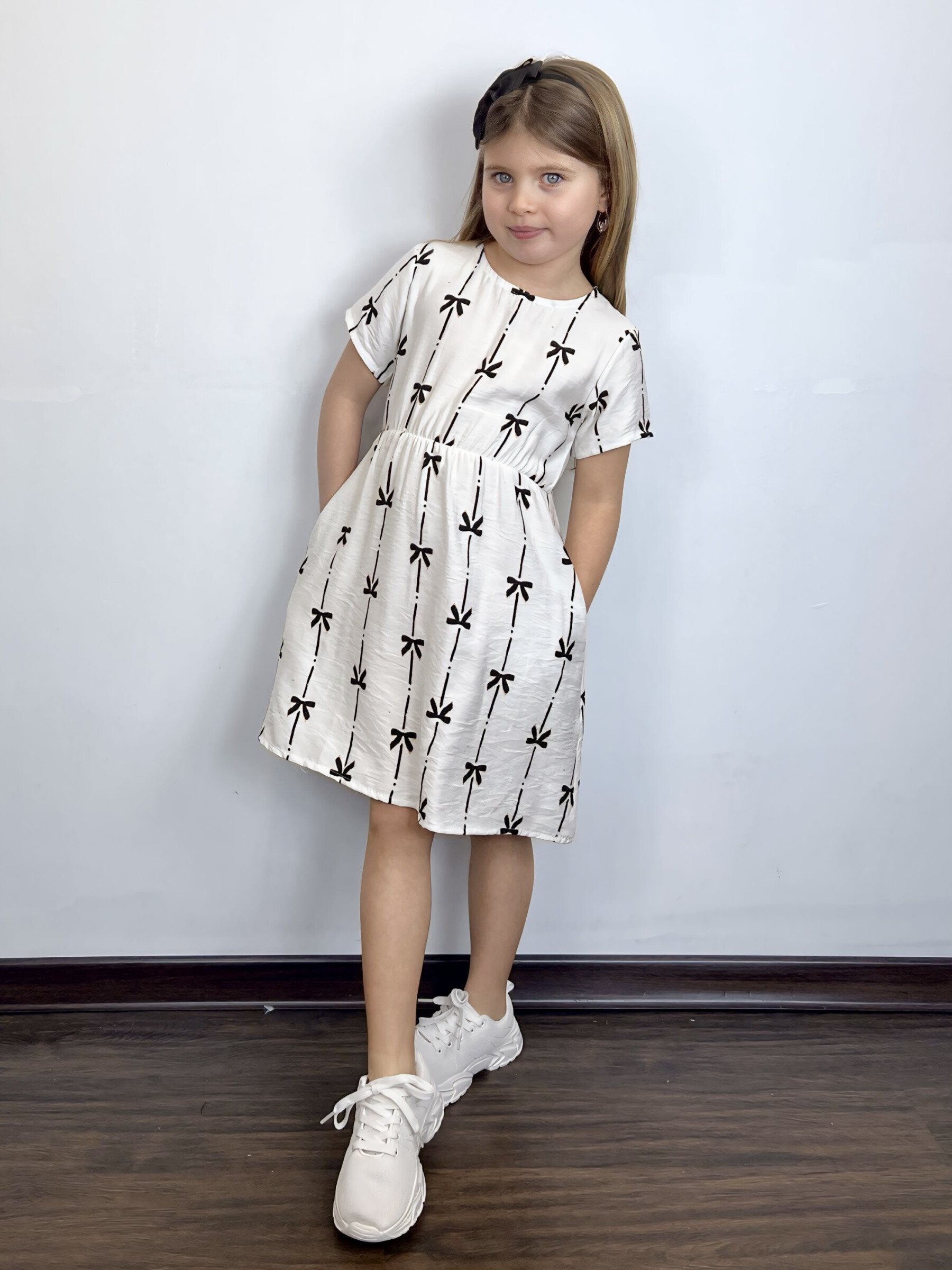 Mayorista Mini Mignon Paris - Vestido de manga corta Nudo pequeño impreso para niñas