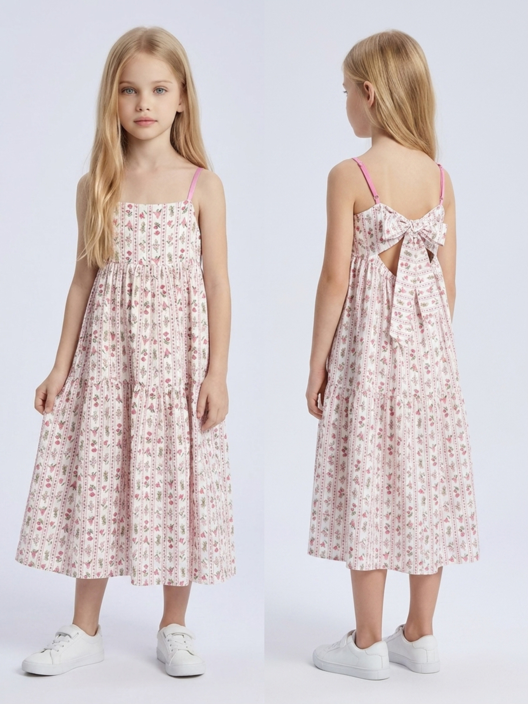 Großhändler Mini Mignon Paris - Langes Blumenkleid mit verstellbaren Trägern und Rückenschnürung für Mädchen