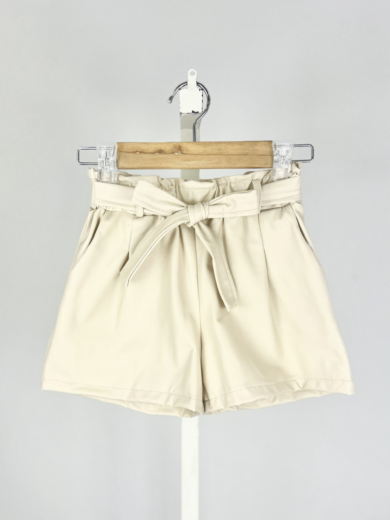 Short in ecopelle foderato e con cintura per ragazza - Beige - 2 - formato grande