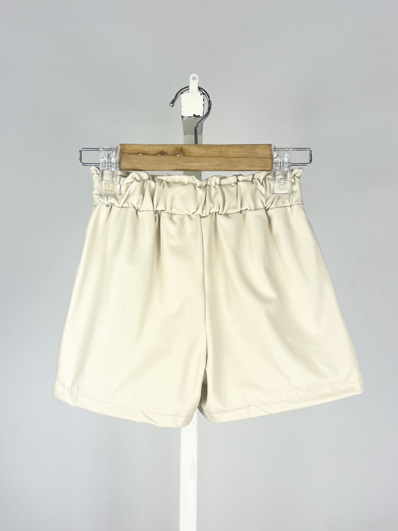 Short in ecopelle foderato e con cintura per ragazza - Beige - 3 - formato grande