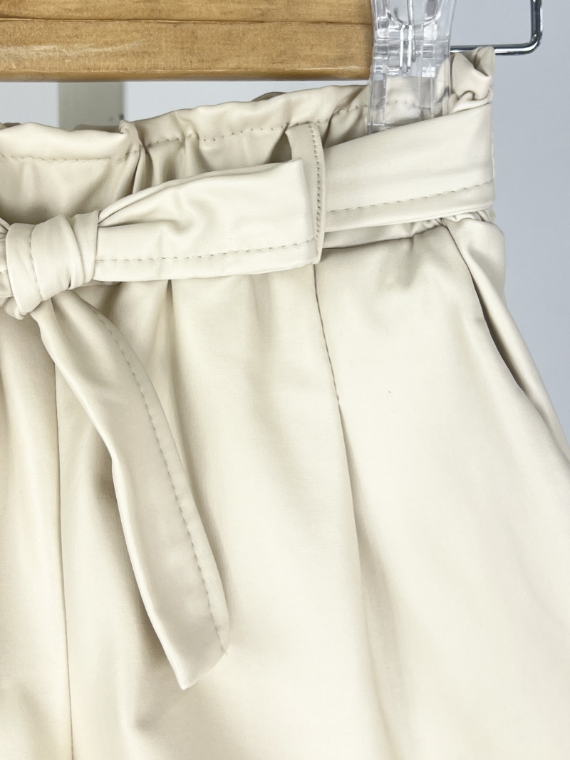 Short in ecopelle foderato e con cintura per ragazza - Beige - 4 - formato grande