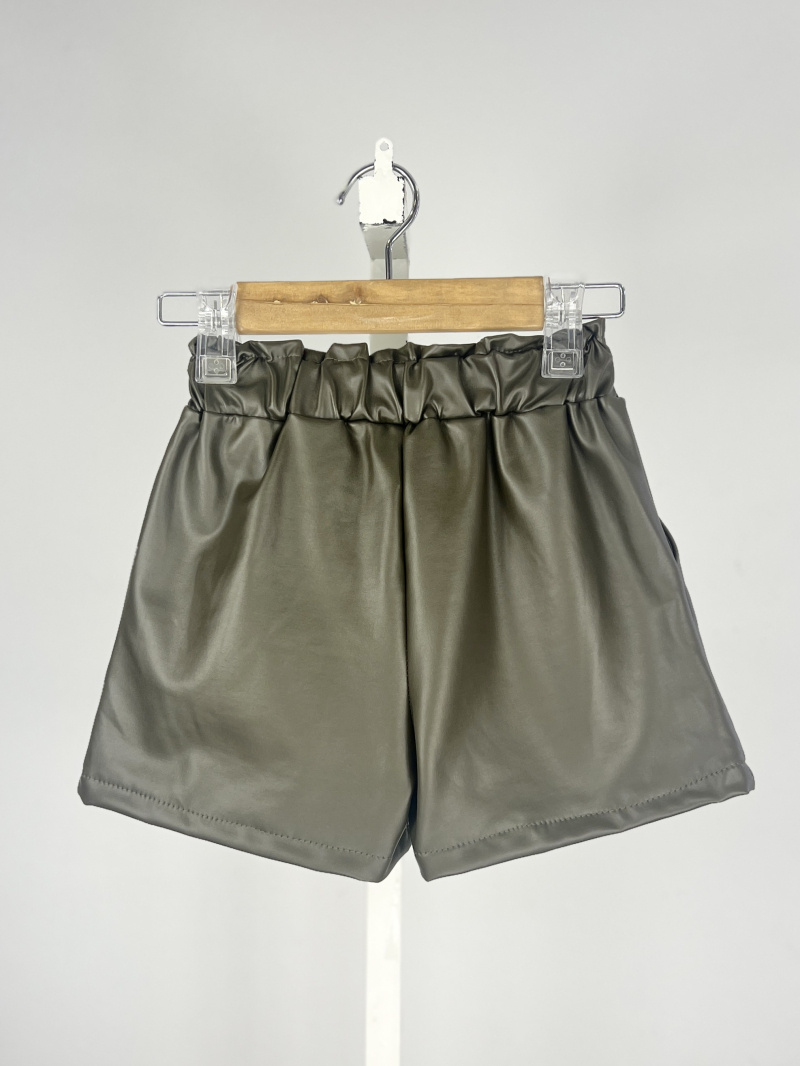 Short in ecopelle foderato e con cintura per ragazza - Kaki - 2 - formato grande