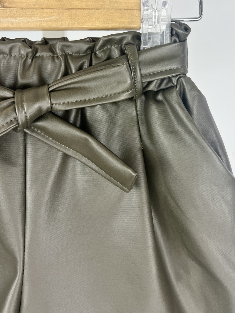 Short in ecopelle foderato e con cintura per ragazza - Kaki - 3 - formato grande