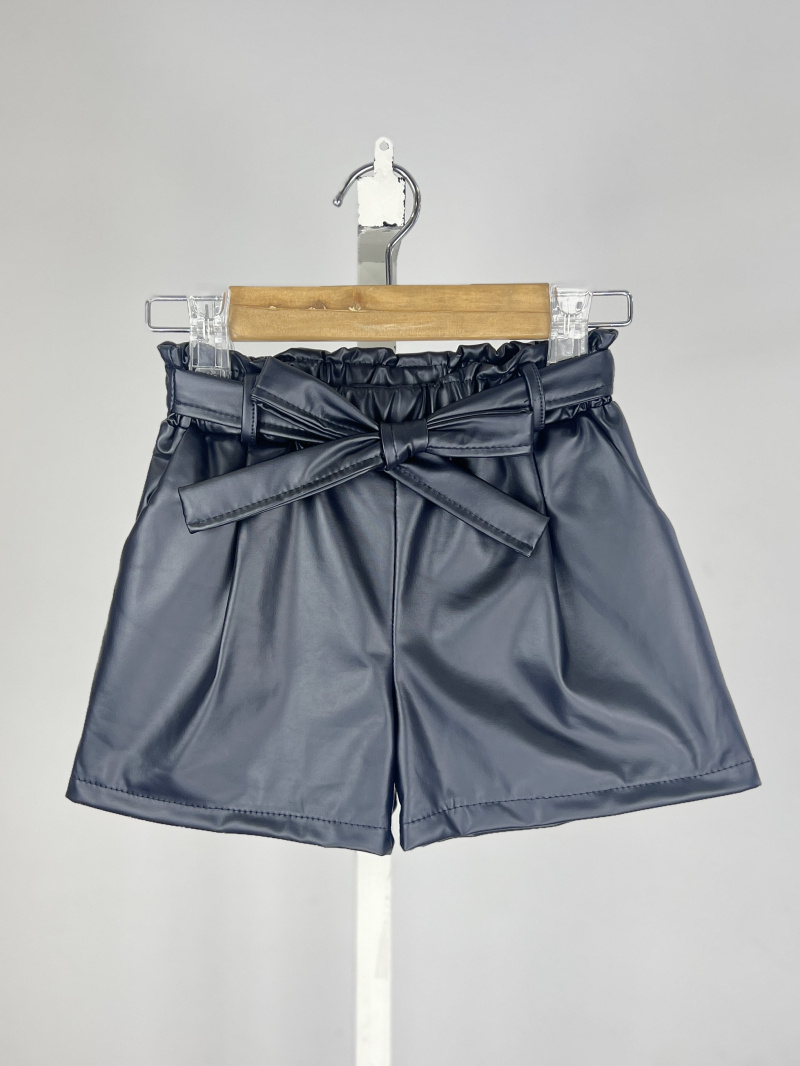Short in ecopelle foderato e con cintura per ragazza - Blu Marino - 2 - formato grande