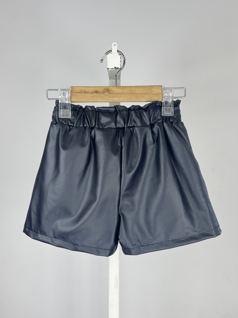 Short in ecopelle foderato e con cintura per ragazza - Blu Marino - 3 - formato grande