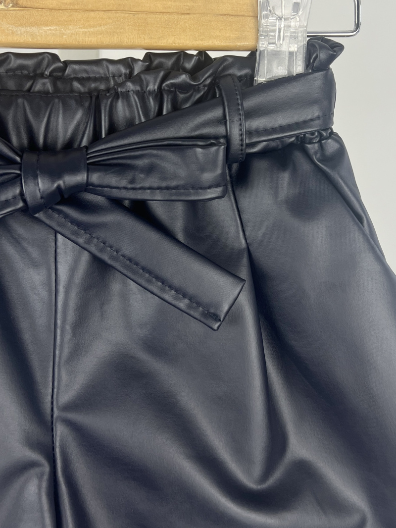 Short in ecopelle foderato e con cintura per ragazza - Blu Marino 4 - miniatura