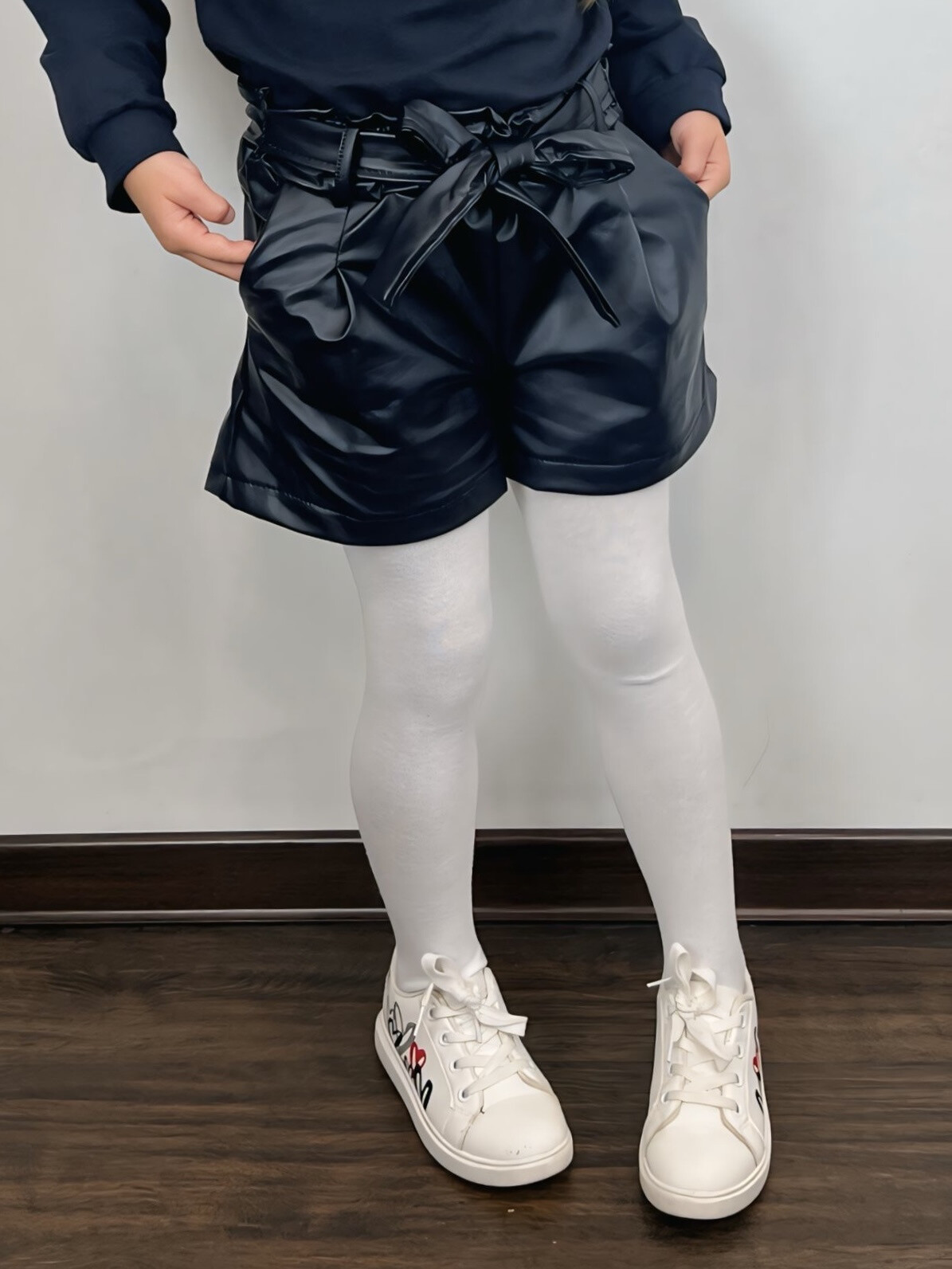 Short in ecopelle foderato e con cintura per ragazza - Blu Marino - 1 - formato grande