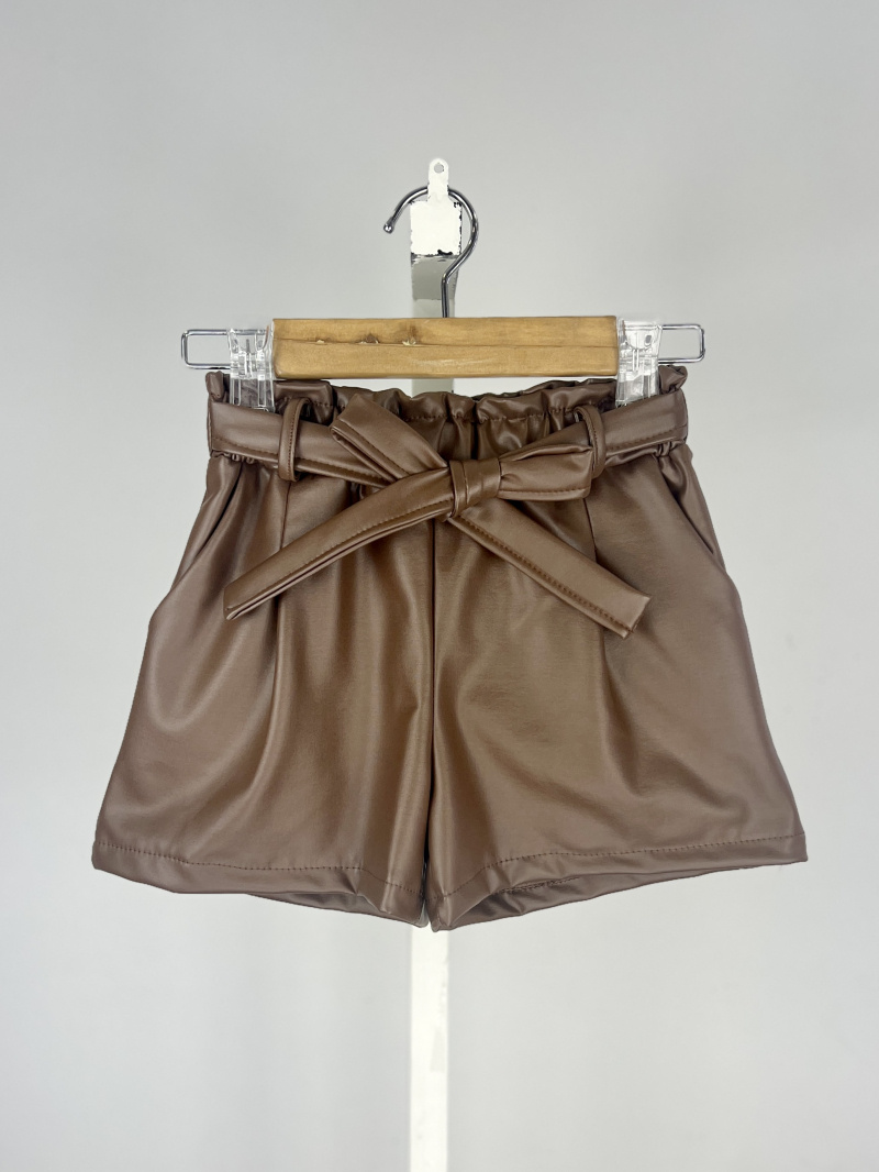 Short in ecopelle foderato e con cintura per ragazza - Bruno Scuro - 2 - formato grande