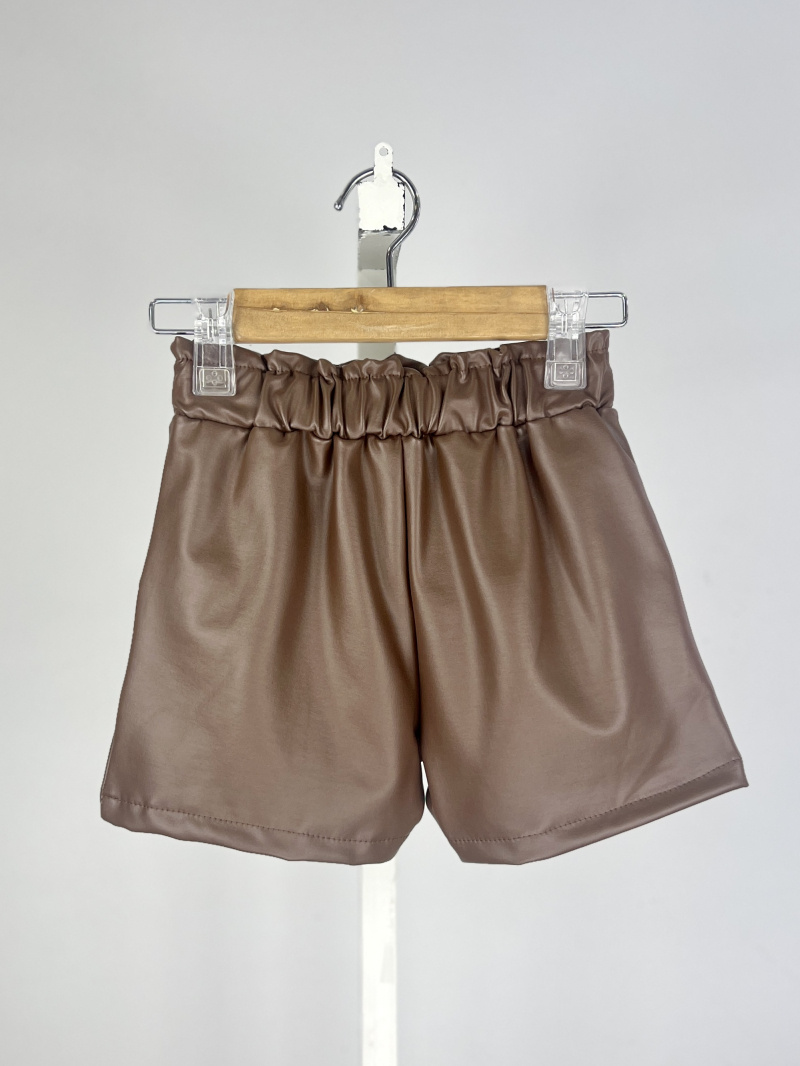 Short in ecopelle foderato e con cintura per ragazza - Bruno Scuro - 3 - formato grande