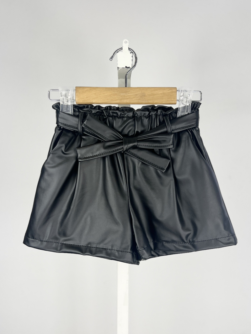Short in ecopelle foderato e con cintura per ragazza - Nero - 3 - formato grande