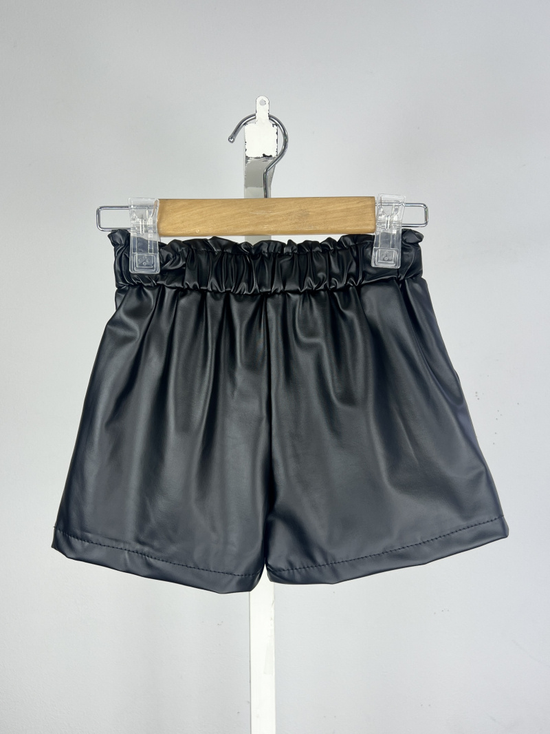 Short in ecopelle foderato e con cintura per ragazza - Nero - 4 - formato grande