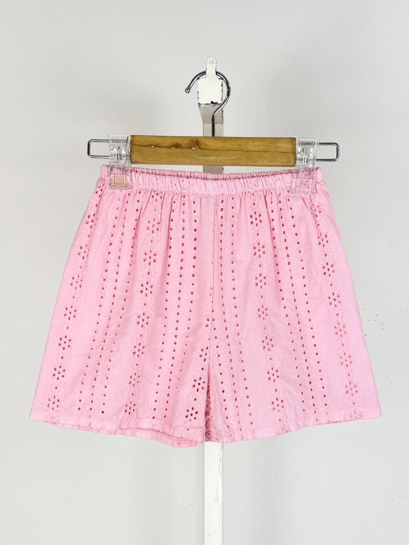 Mayorista Mini Mignon Paris - Short de algodón con bordado inglés y forro para niña