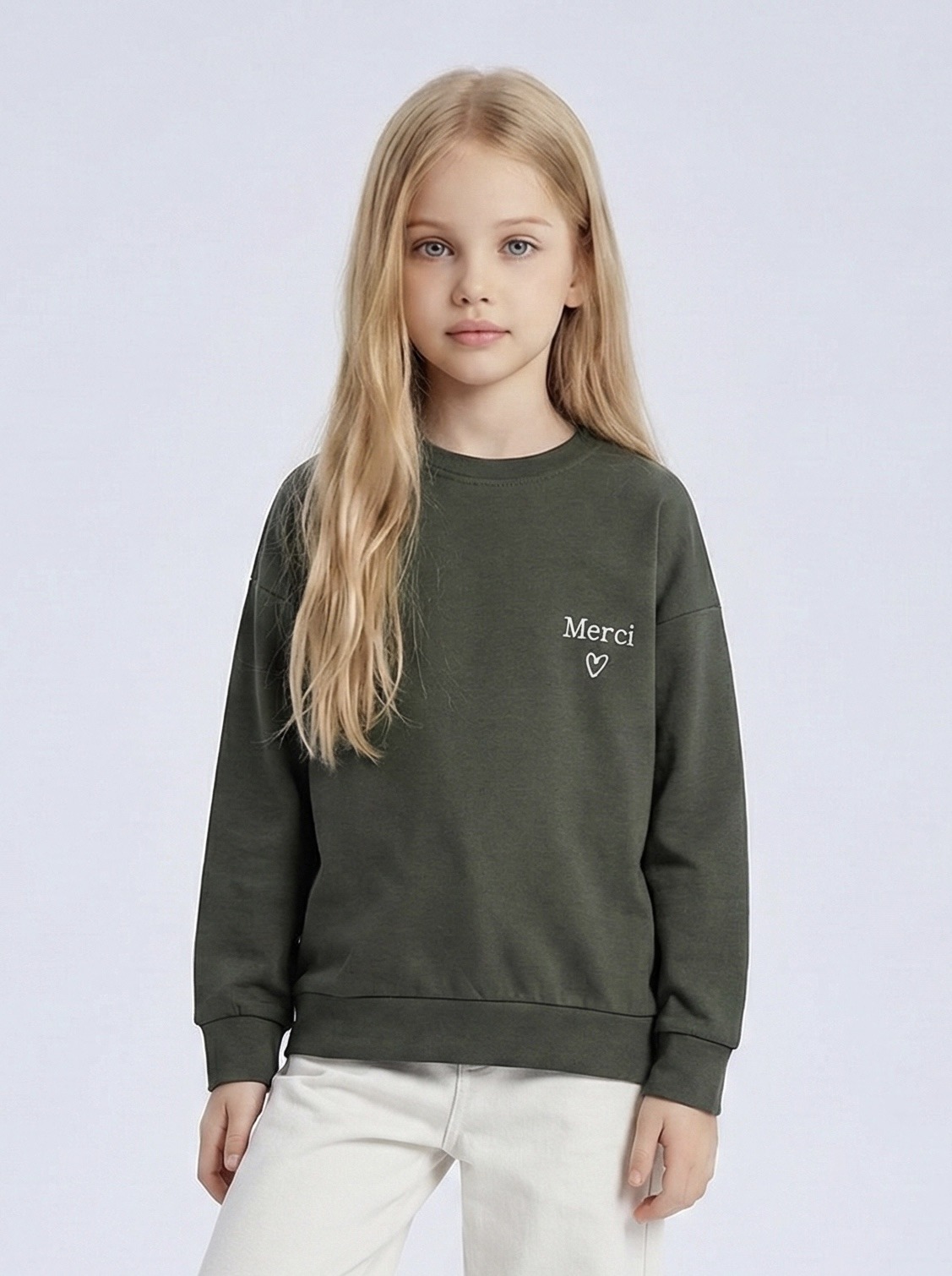 Großhändler Mini Mignon Paris - Baumwoll-Sweatshirt mit gestickter Botschaft für Mädchen