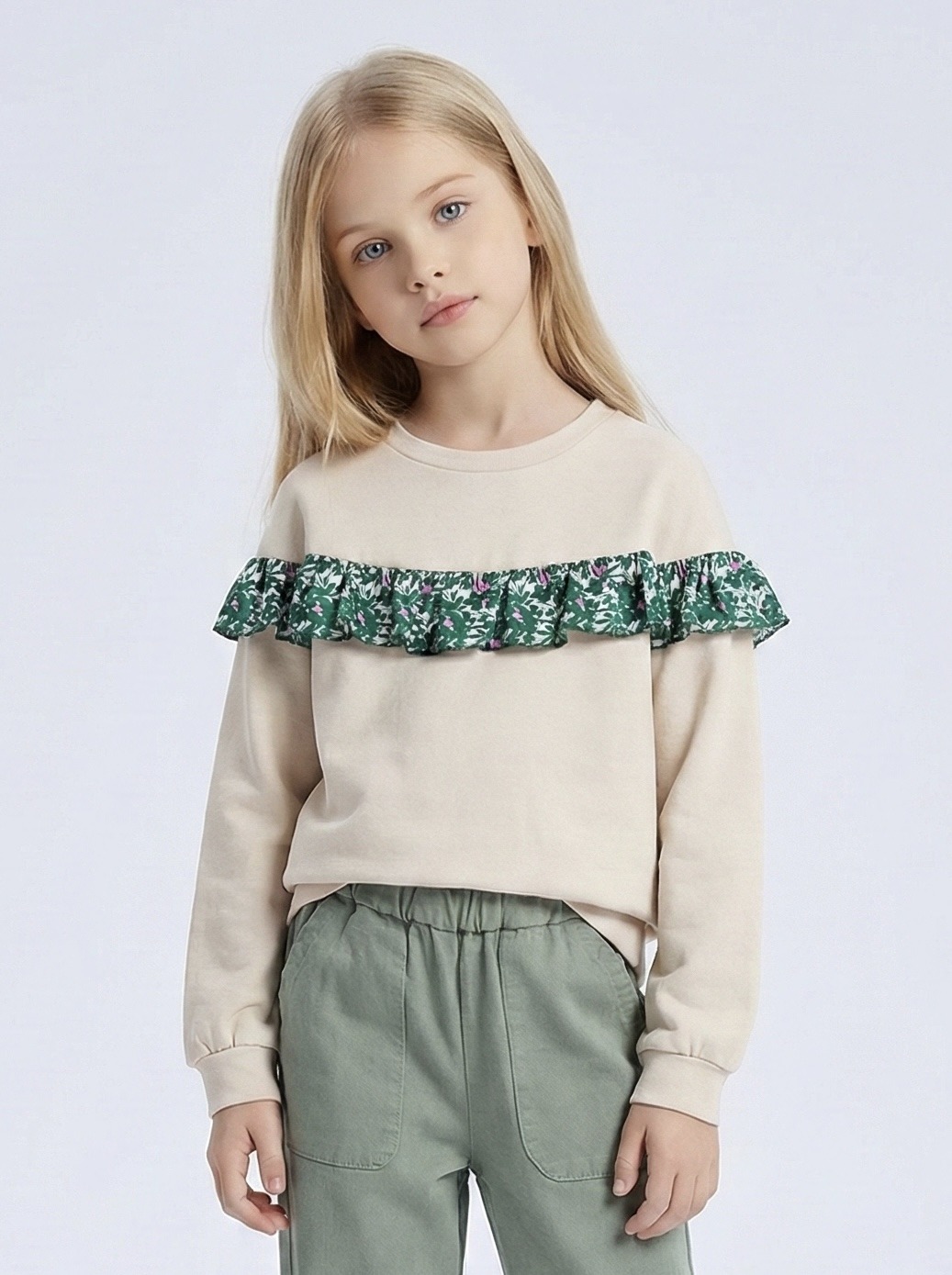 Grossista Mini Mignon Paris - Felpa in cotone con volant floreale per bambina