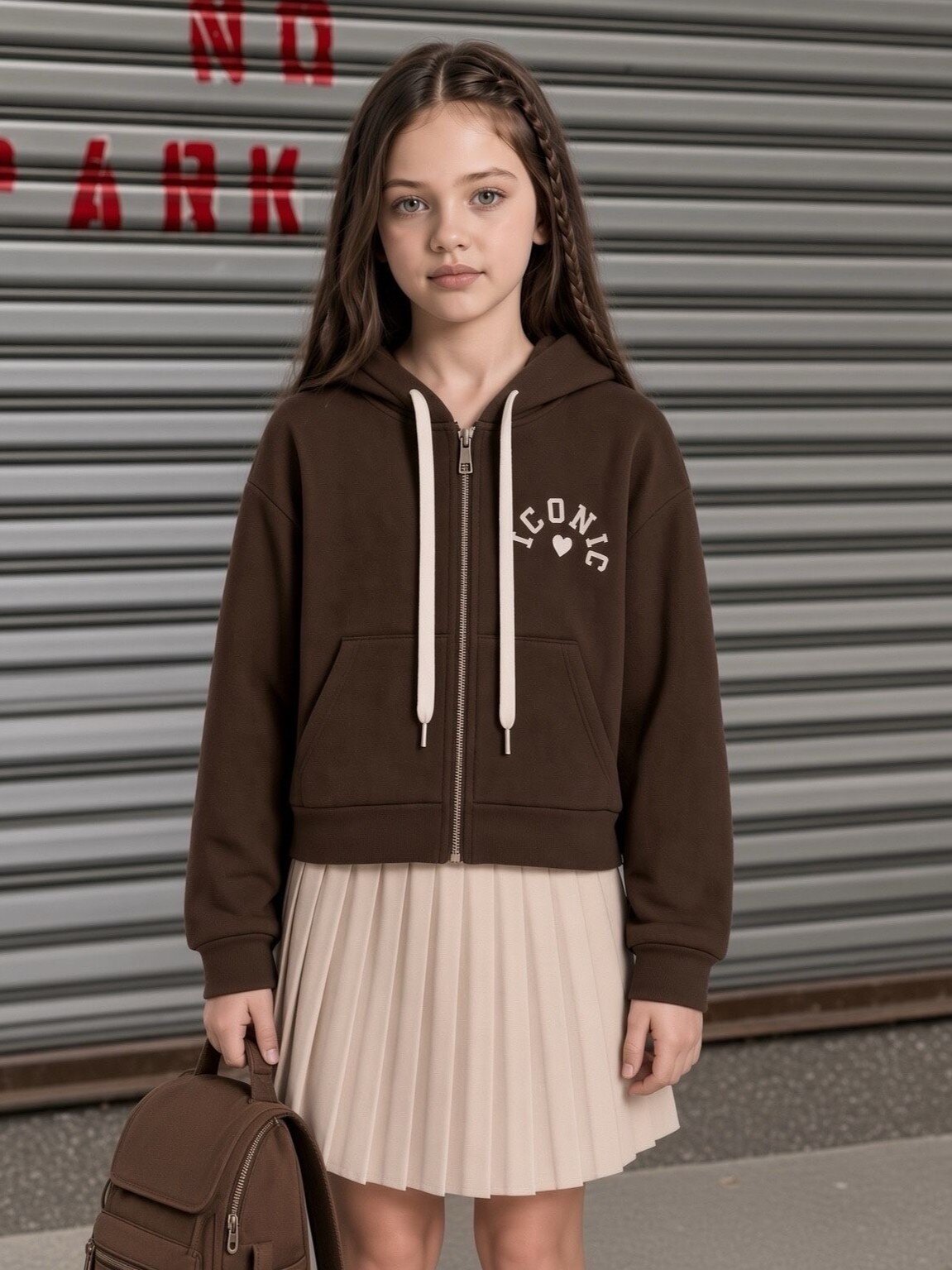 Grossiste Mini Mignon Paris - Sweat en coton molletonné à capuche ICONIC pour fille