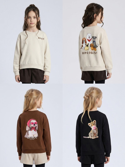 Grossiste Mini Mignon Paris - Sweat fille en coton avec imprimés sur le devant et le dos Grossiste Mini Mignon Paris - Sweat fille en coton avec imprimés sur le devant et le dos
