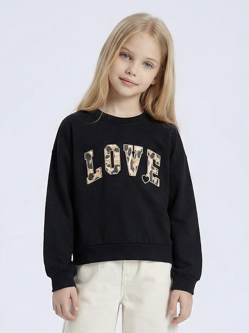 Großhändler Mini Mignon Paris - Baumwoll-Sweatshirt mit erhabenem und glitzerndem Schriftzug für Mädchen