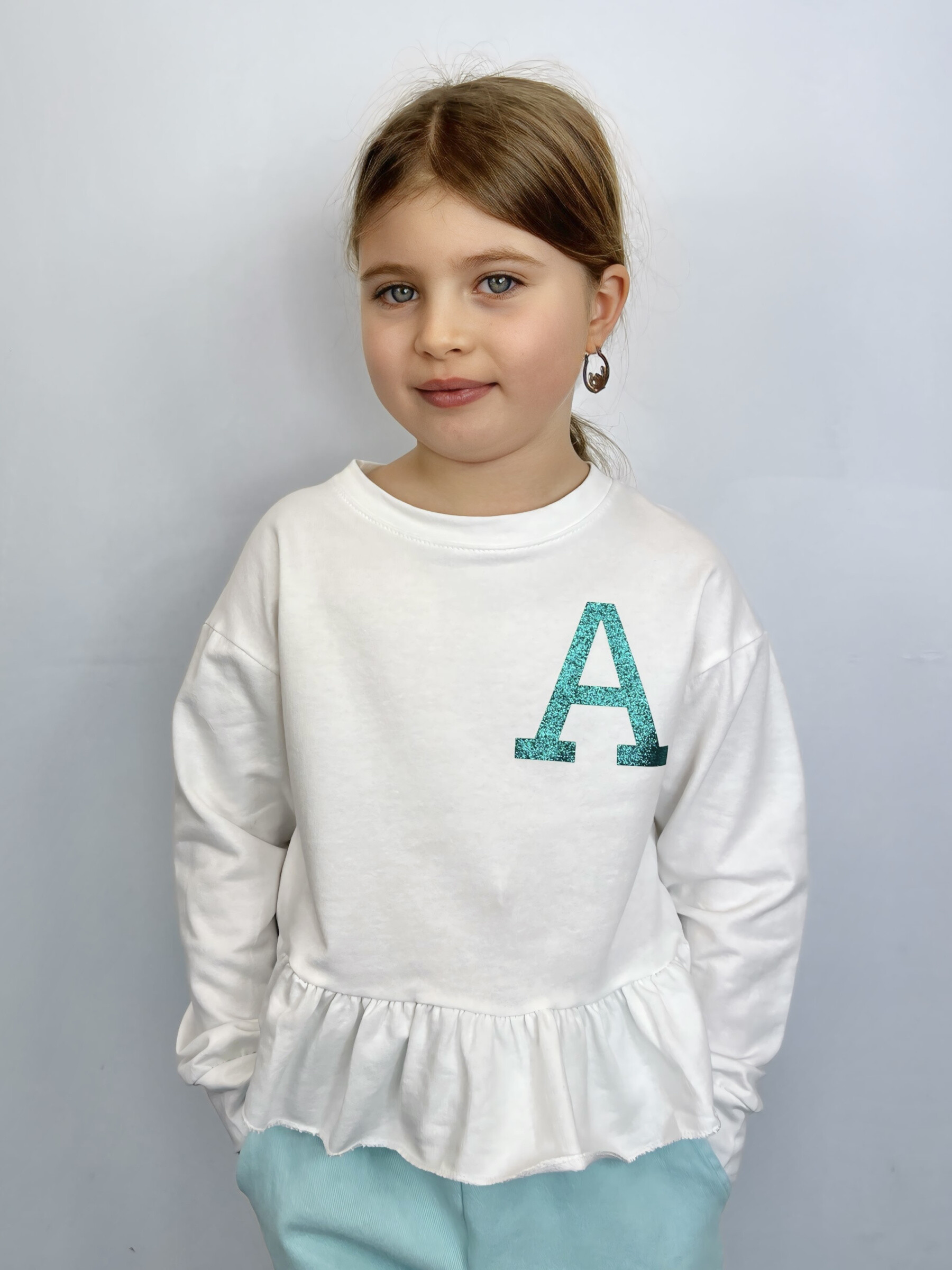 Mayorista Mini Mignon Paris - Sudadera de algodón con logo de purpurina y volante para niña