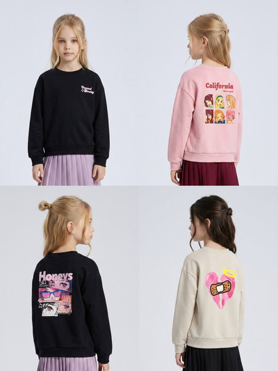 Grossiste Mini Mignon Paris - Sweat fille en coton avec imprimés sur le devant et le dos Grossiste Mini Mignon Paris - Sweat fille en coton avec imprimés sur le devant et le dos