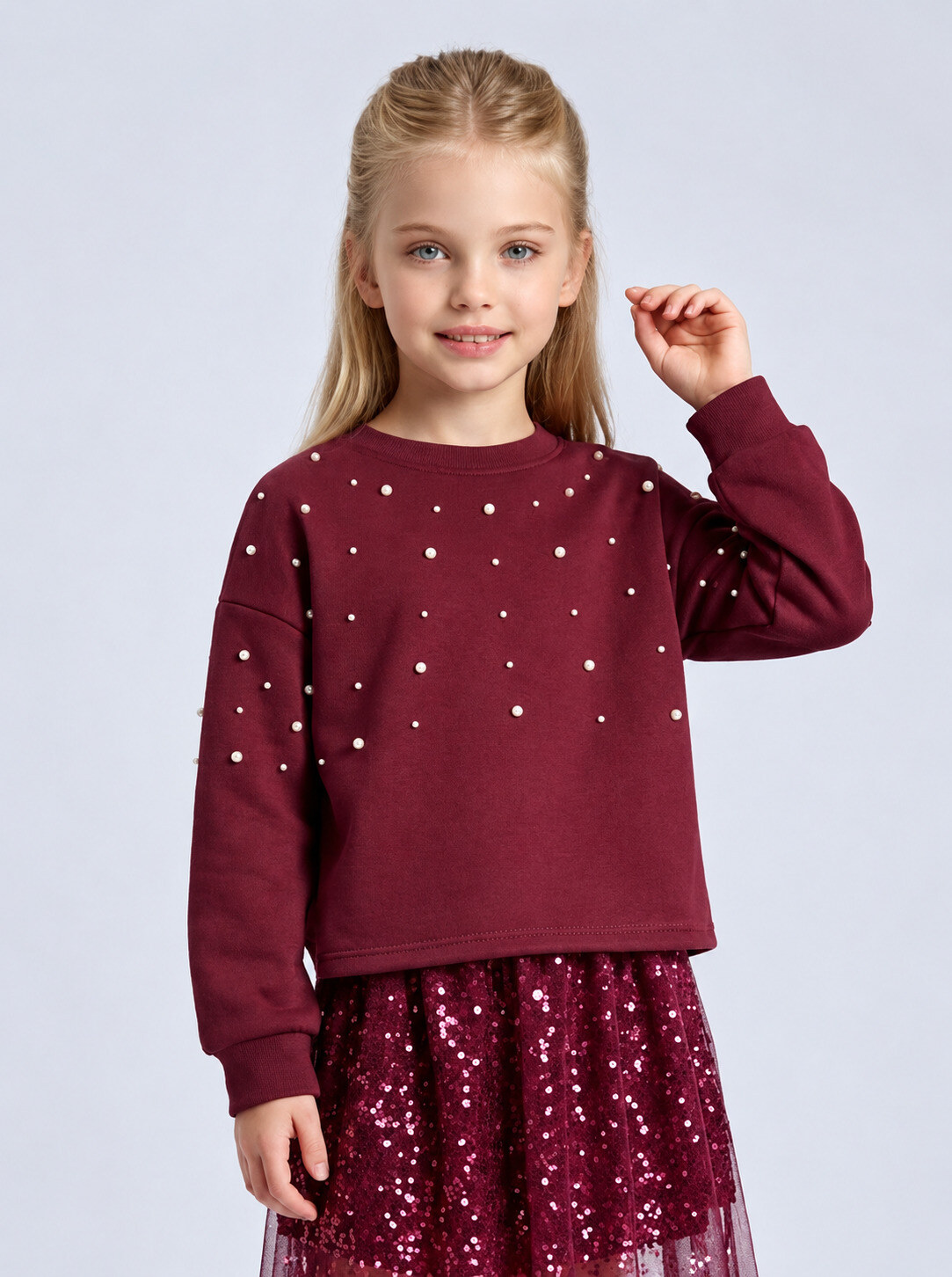 Wholesaler Mini Mignon Paris - Thick cotton sweatshirt with pearls for girls