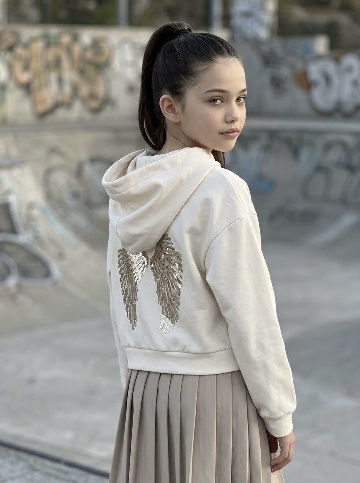 Mayorista Mini Mignon Paris - Sudadera con capucha de algodón Y2K con alas de lentejuelas para niña