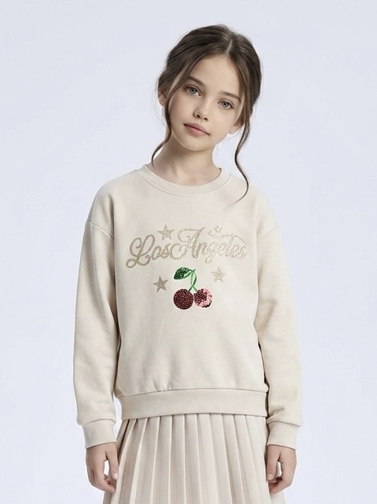 Grossiste Mini Mignon Paris - Sweat en coton à strass et paillette pour fille