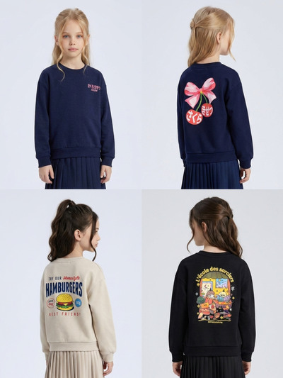 Grossiste Mini Mignon Paris - Sweat fille en coton avec imprimés sur le devant et le dos Grossiste Mini Mignon Paris - Sweat fille en coton avec imprimés sur le devant et le dos