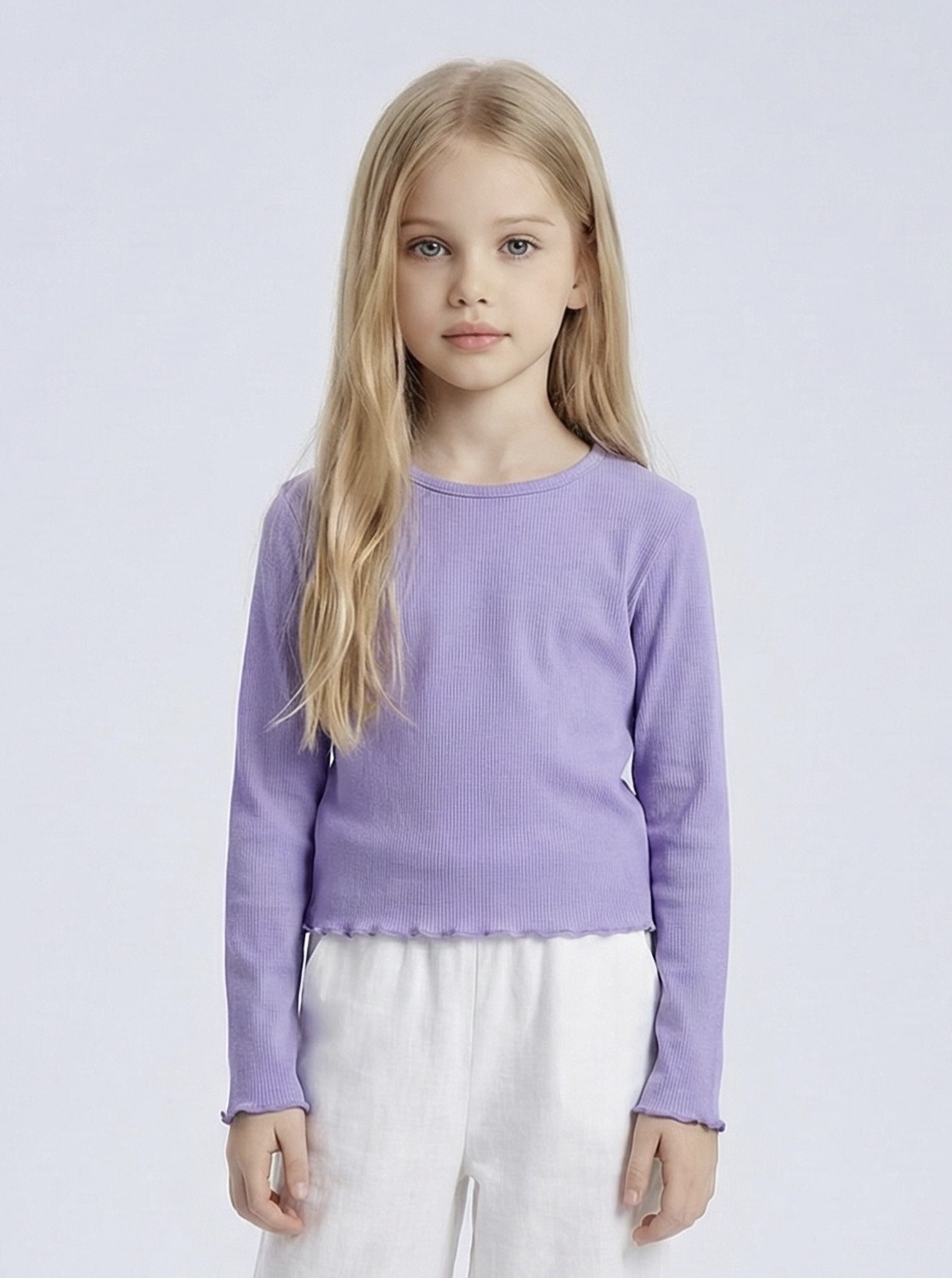Großhändler Mini Mignon Paris - Langärmliges geripptes Baumwoll-T-Shirt für Mädchen