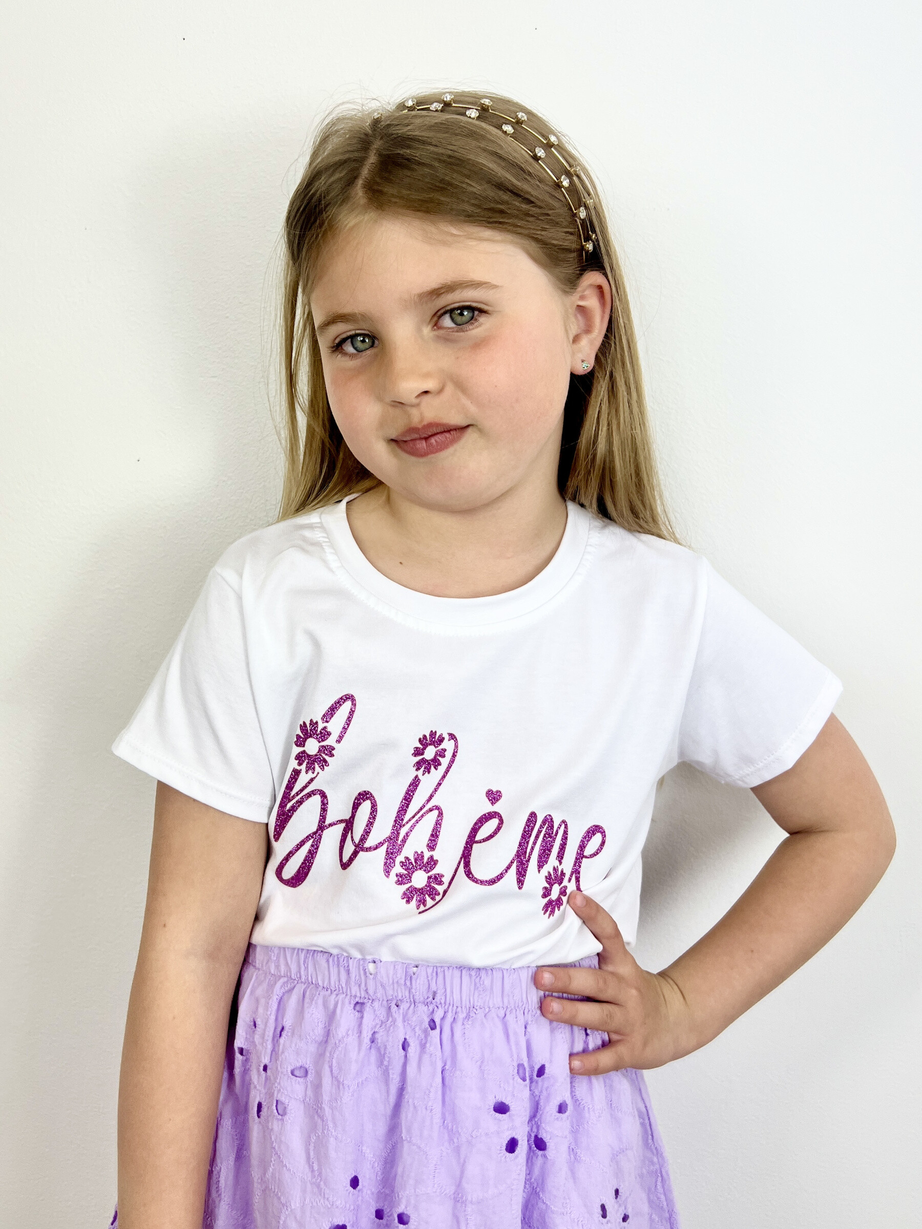 Grossista Mini Mignon Paris - T-shirt di cotone con glitter Messaggio "bohémien" per ragazze
