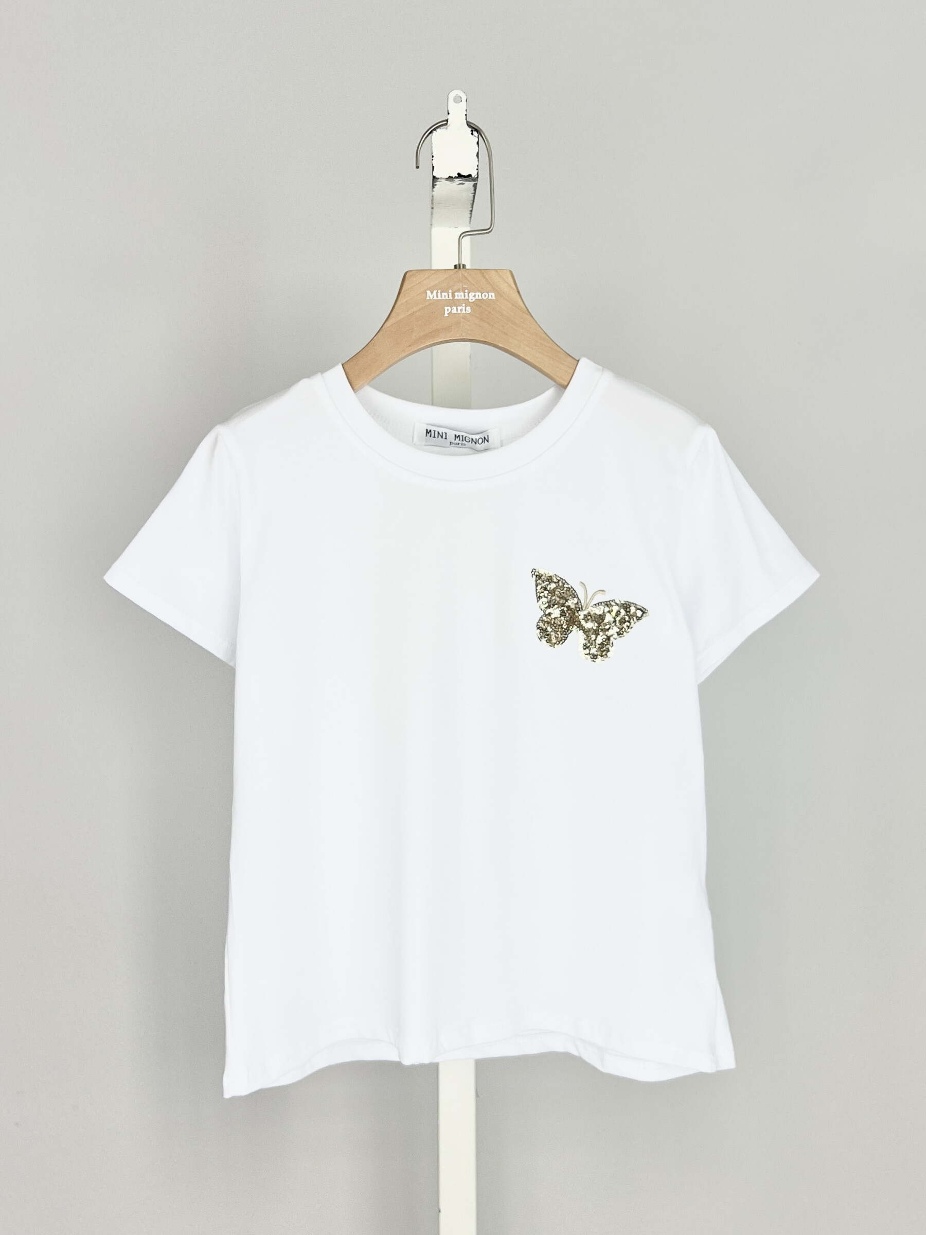 Grossiste Mini Mignon Paris - T-shirt en coton avec papillon en sequin pour fille