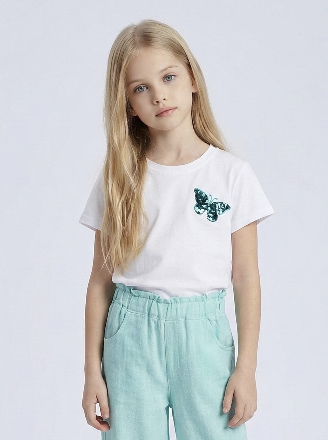 Grossiste Mini Mignon Paris - T-shirt en coton avec papillon en sequin pour fille