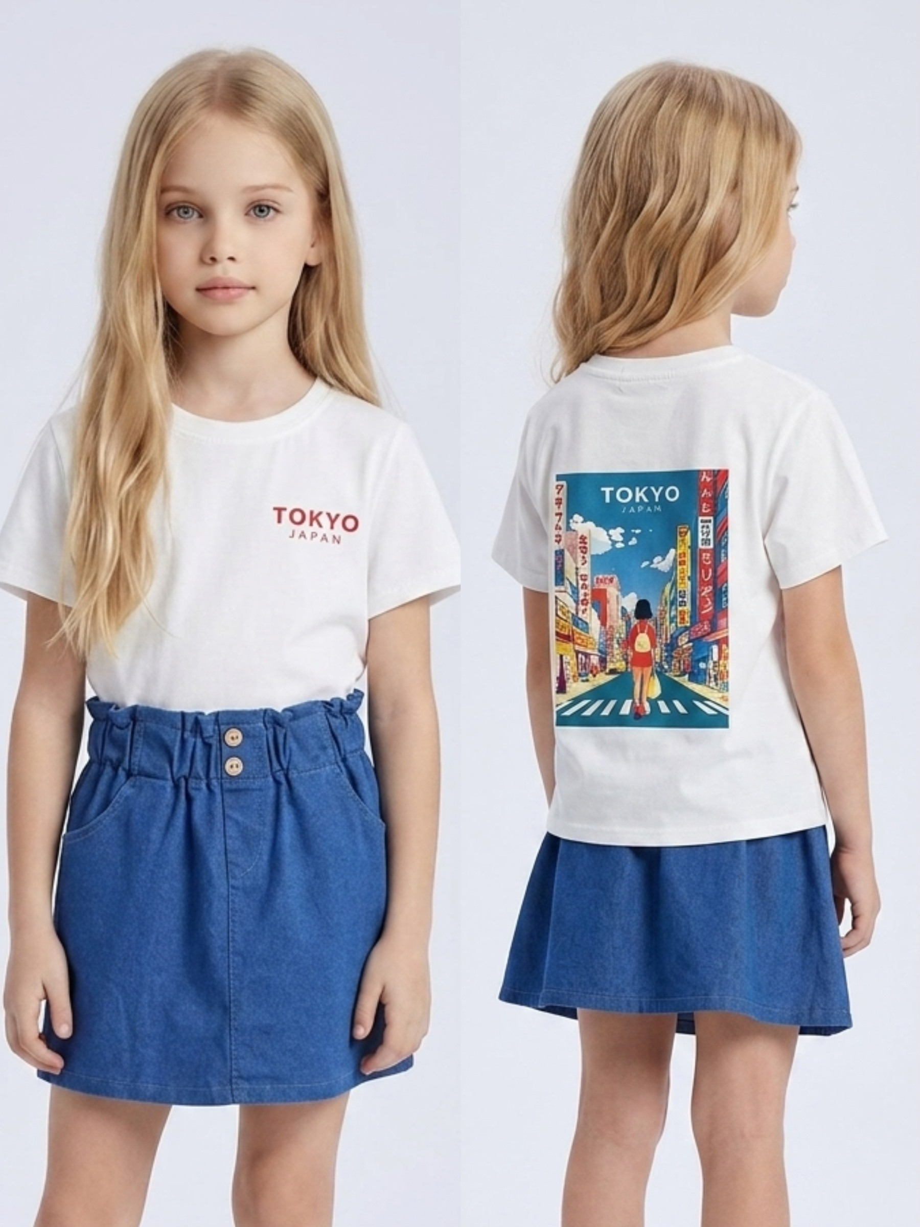 Großhändler Mini Mignon Paris - Mädchen T-Shirt aus Baumwolle mit Aufdrucken vorne und hinten