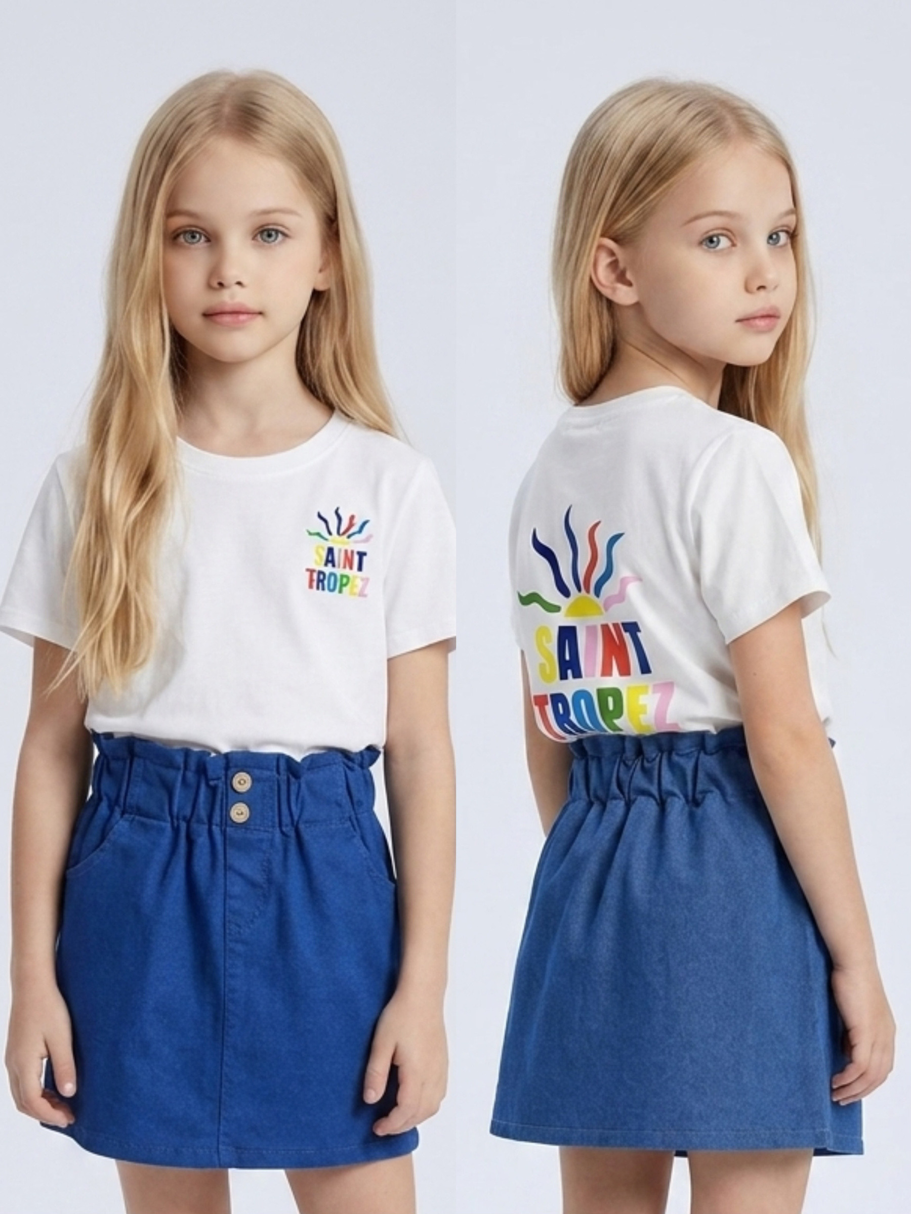 Großhändler Mini Mignon Paris - Mädchen T-Shirt aus Baumwolle mit Aufdrucken vorne und hinten