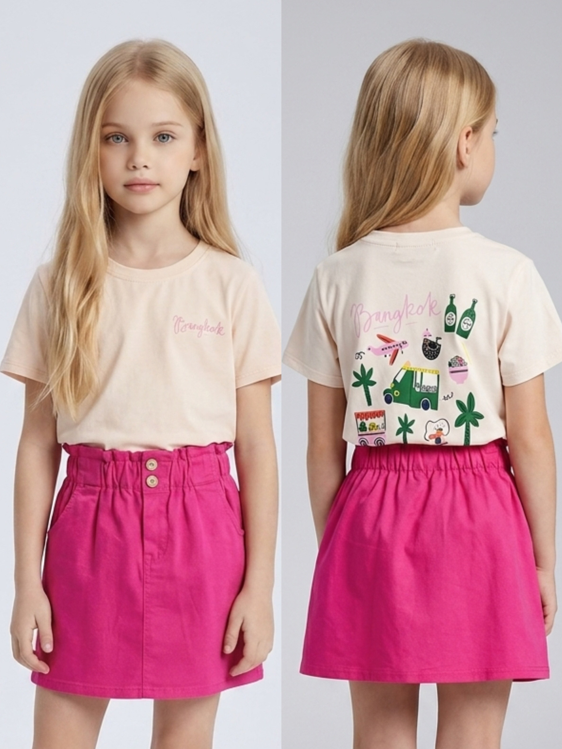 Großhändler Mini Mignon Paris - Mädchen T-Shirt aus Baumwolle mit Aufdrucken vorne und hinten