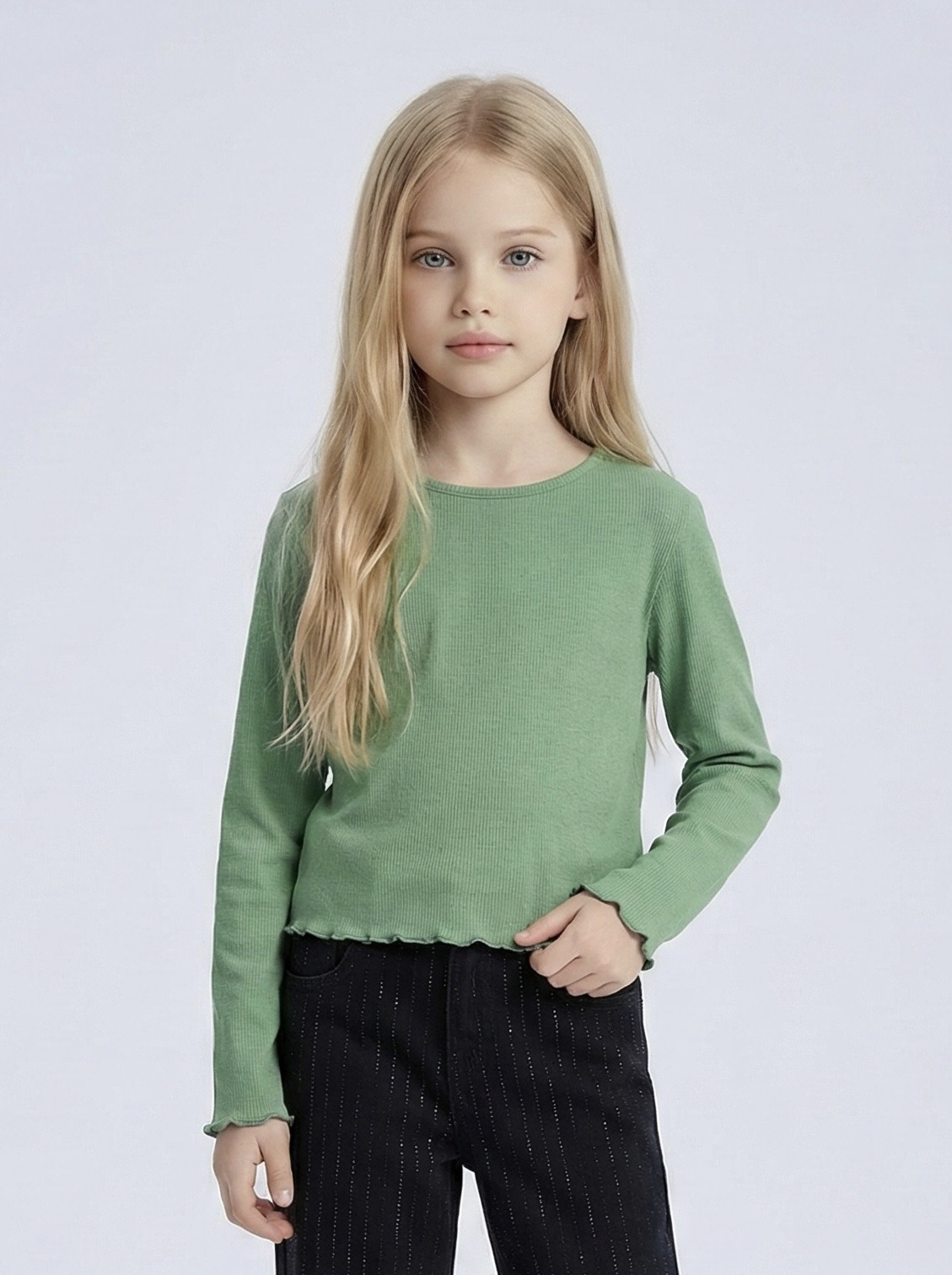 Mayorista Mini Mignon Paris - Camiseta de manga larga acanalada de algodón para niña