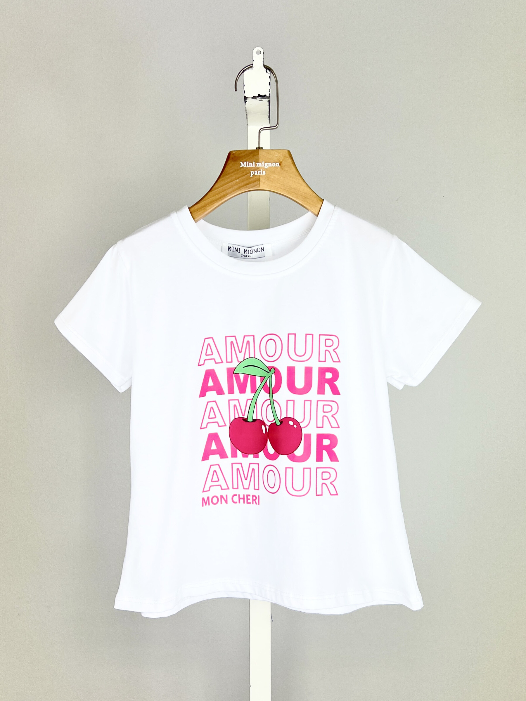 Grossiste Mini Mignon Paris - T-shirt en coton avec imprimés citron, cerise et croissant pour fille