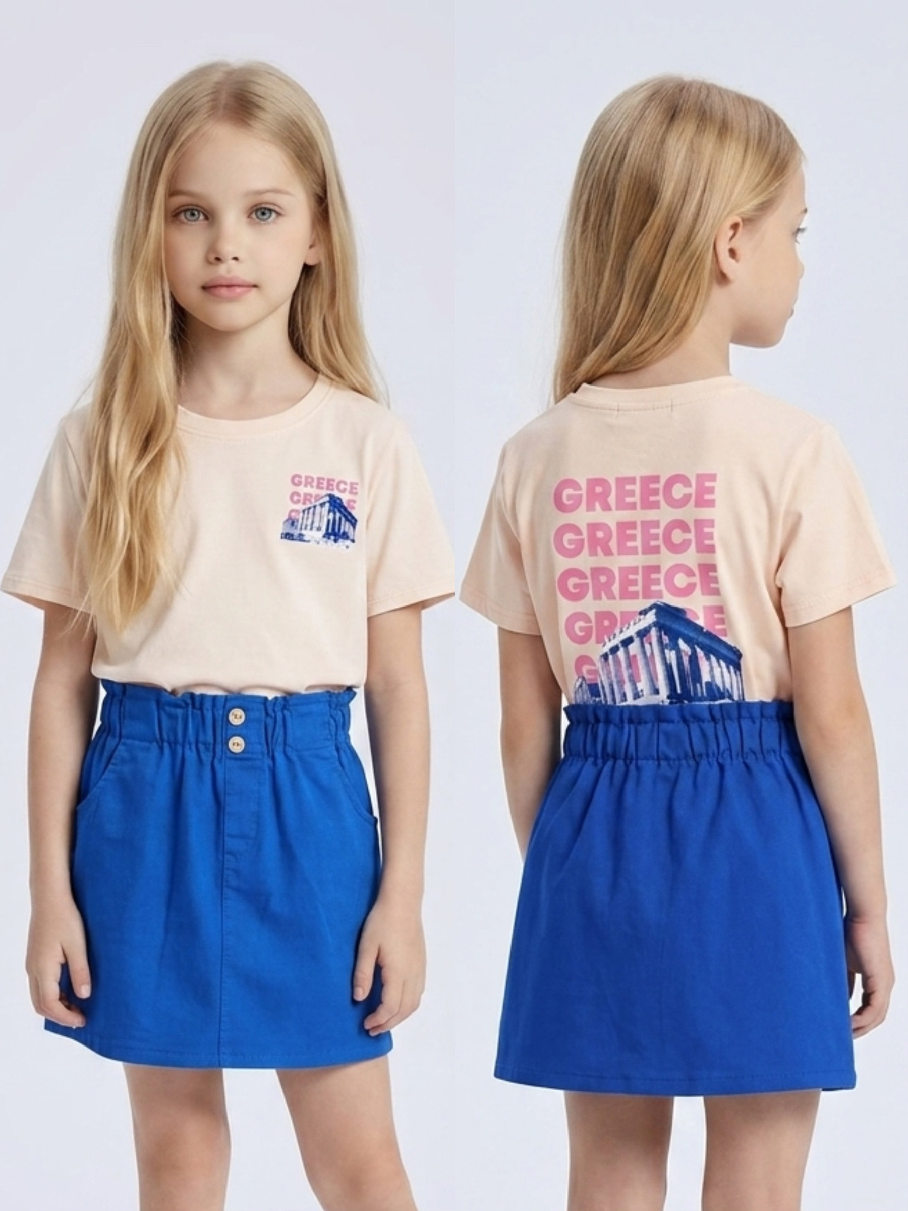 Großhändler Mini Mignon Paris - Mädchen Baumwoll-T-Shirt mit Aufdrucken vorne und hinten
