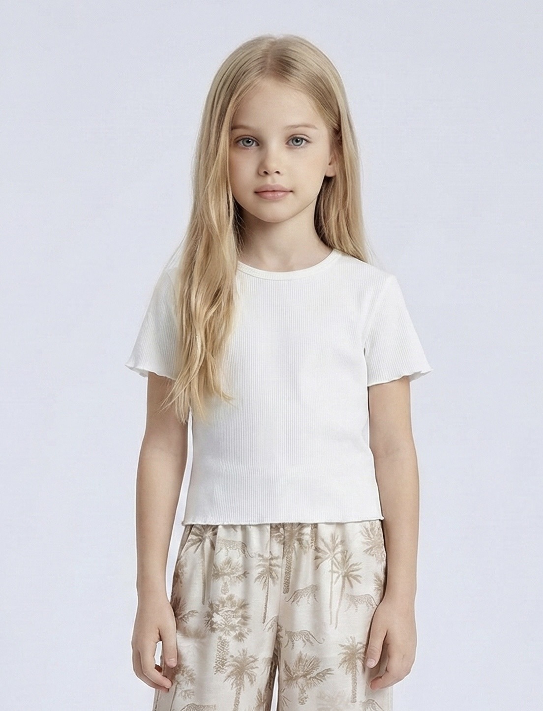 Grossiste Mini Mignon Paris - T-shirt côtelé en coton à manches courtes pour fille