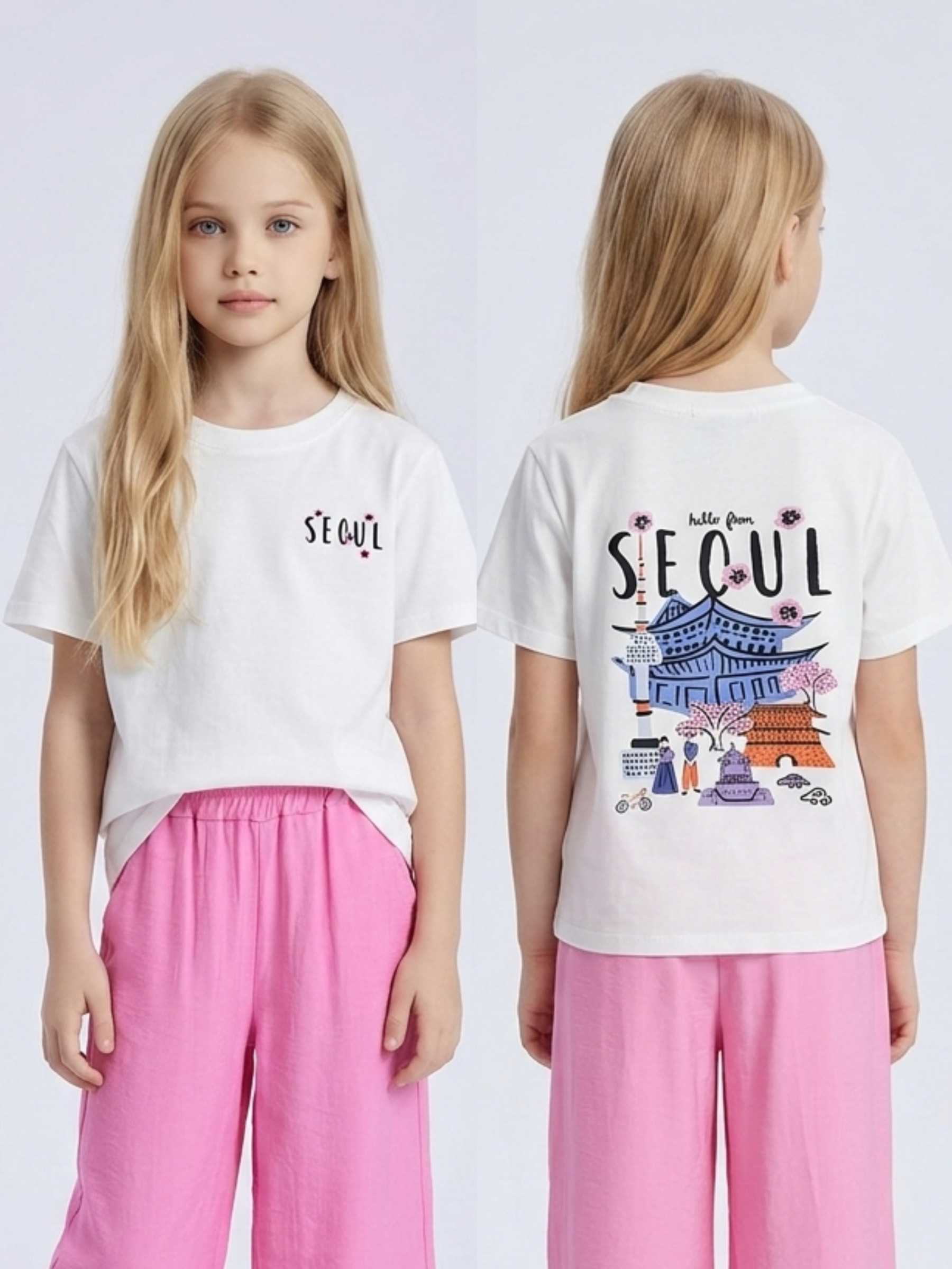 Großhändler Mini Mignon Paris - Mädchen T-Shirt aus Baumwolle mit Aufdrucken vorne und hinten