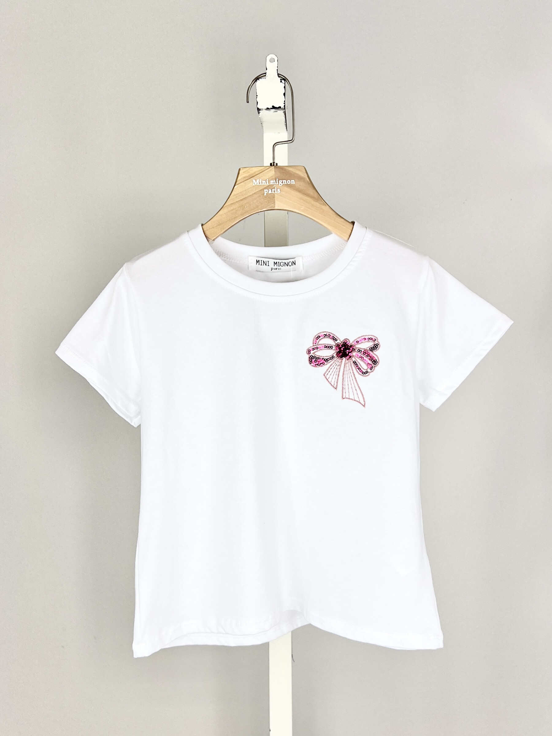 Großhändler Mini Mignon Paris - Baumwoll-Baumwoll-T-Shirt und Paillettenknoten für Mädchen