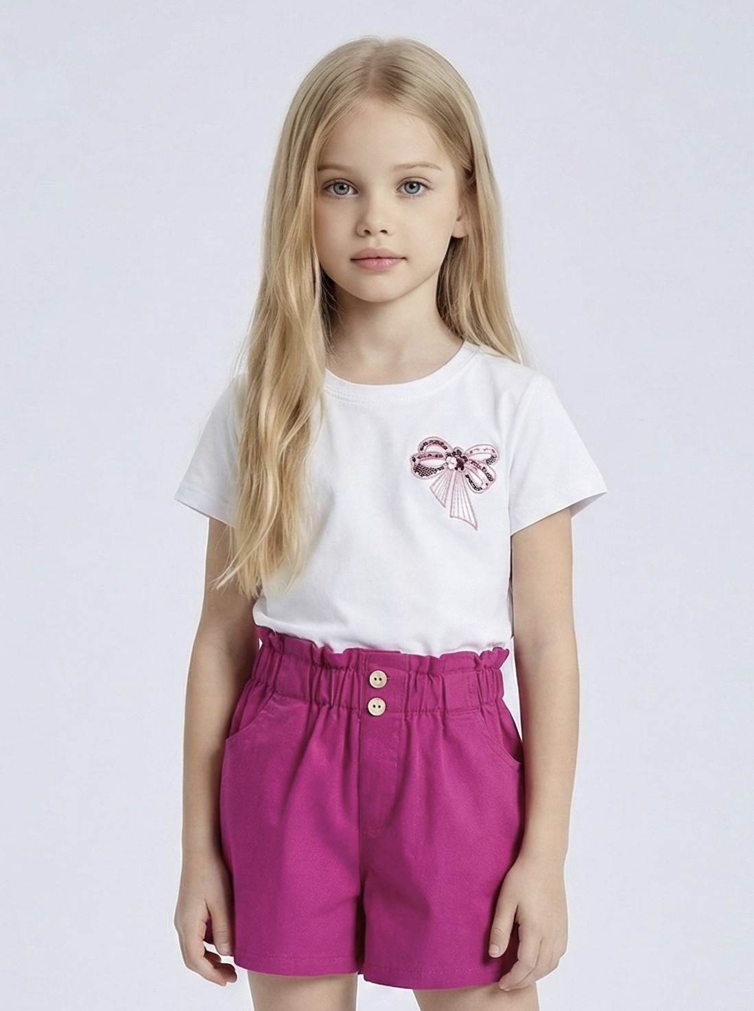 Grossiste Mini Mignon Paris - T-shirt en coton à cerise et nœud en sequin pour fille