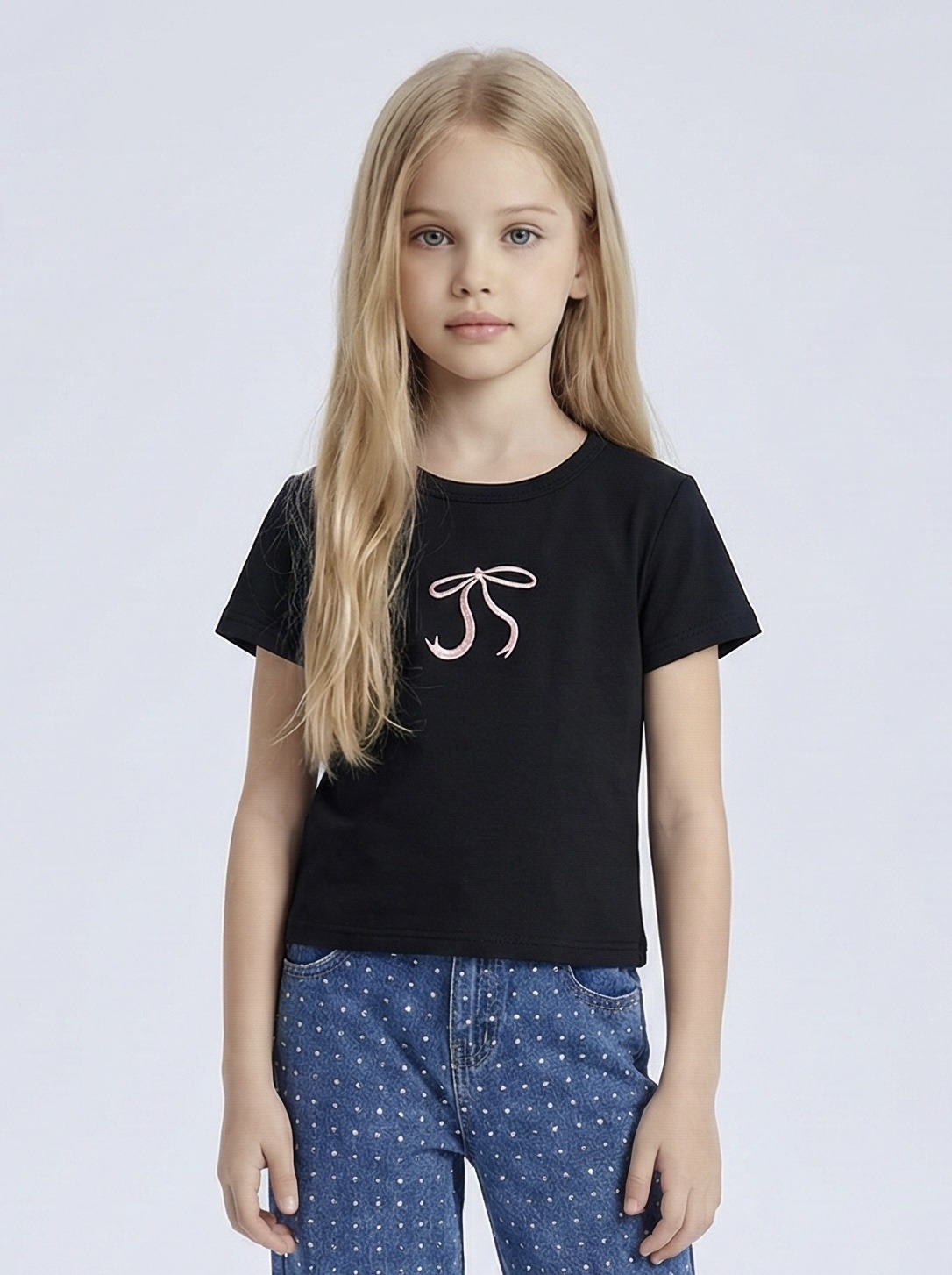 Großhändler Mini Mignon Paris - Premium Baumwoll-Stretch-T-Shirt mit Stickerei für Mädchen