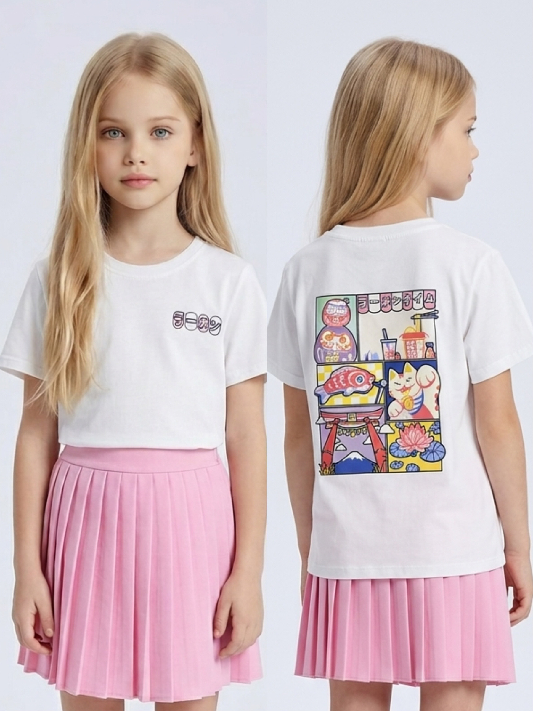 Grossiste Mini Mignon Paris - T-shirt fille en coton avec imprimés sur le devant et le dos