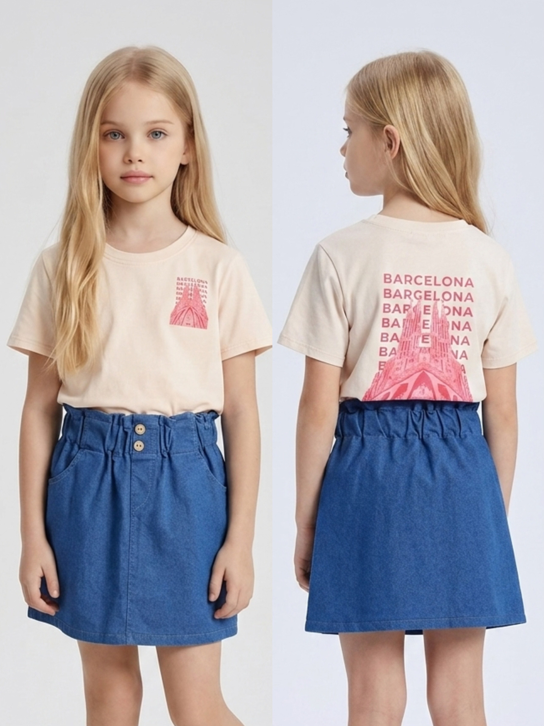 Großhändler Mini Mignon Paris - Mädchen T-Shirt aus Baumwolle mit Aufdrucken vorne und hinten